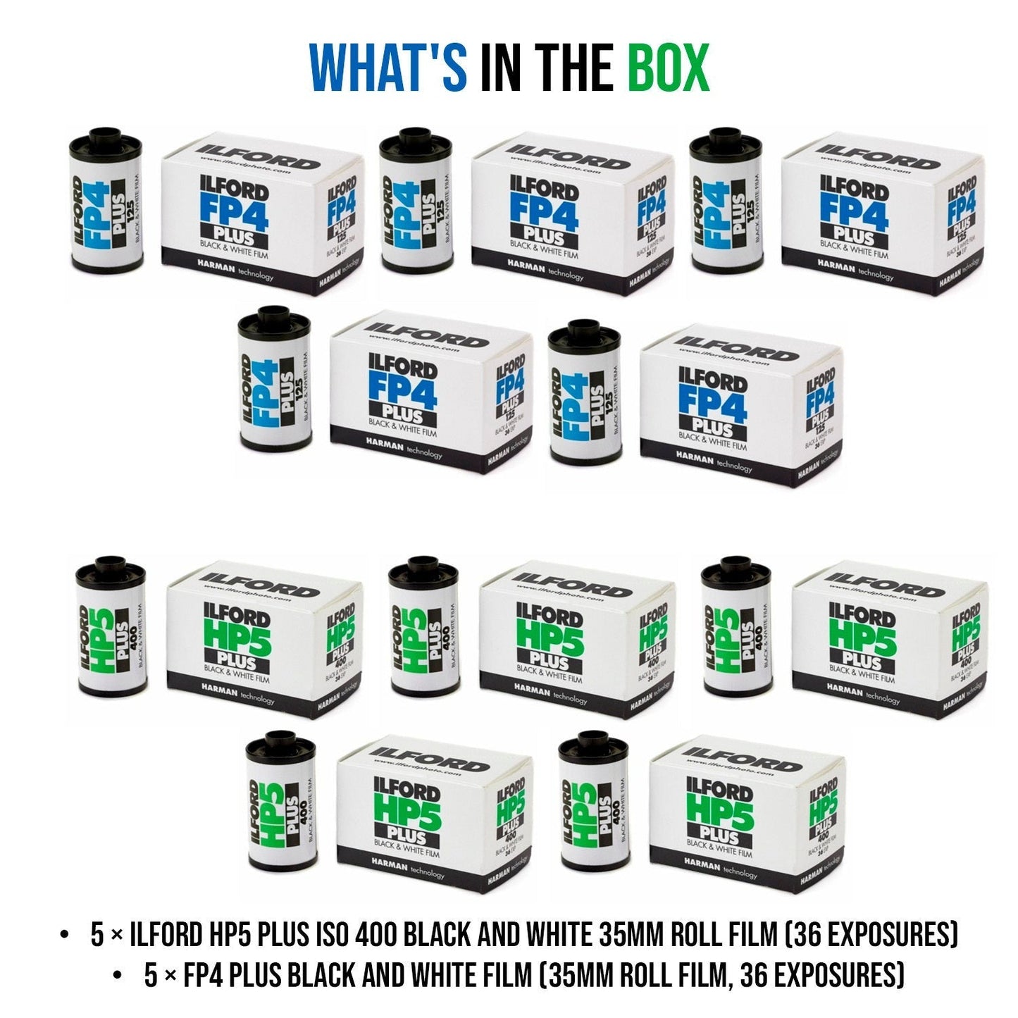 Ilford HP5 Plus ISO 400 Black and White 35mm 36 Exposures Roll Film (5-Pack) Bundle