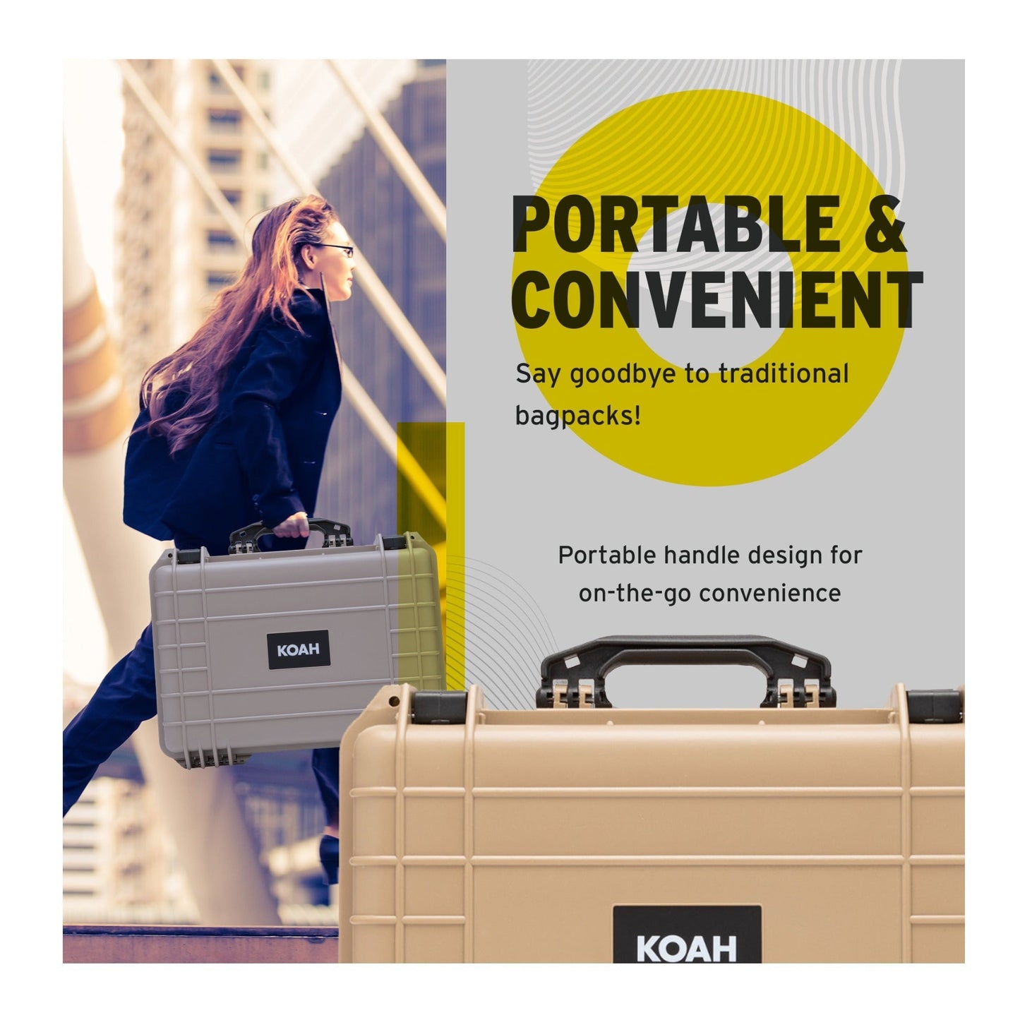 Koah Weatherproof Hard Case with Customizable Foam (18 x 14 x 7 Inch) - Tan (2-Pack)