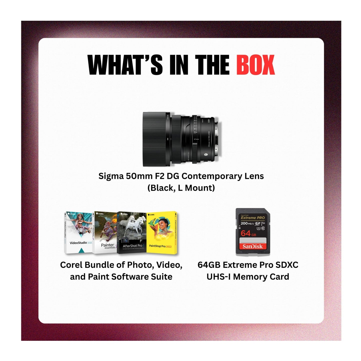 Sigma 50mm F2 DG Contemporary Lens Manual Aperture Ring (Black, L Mount) Bundle