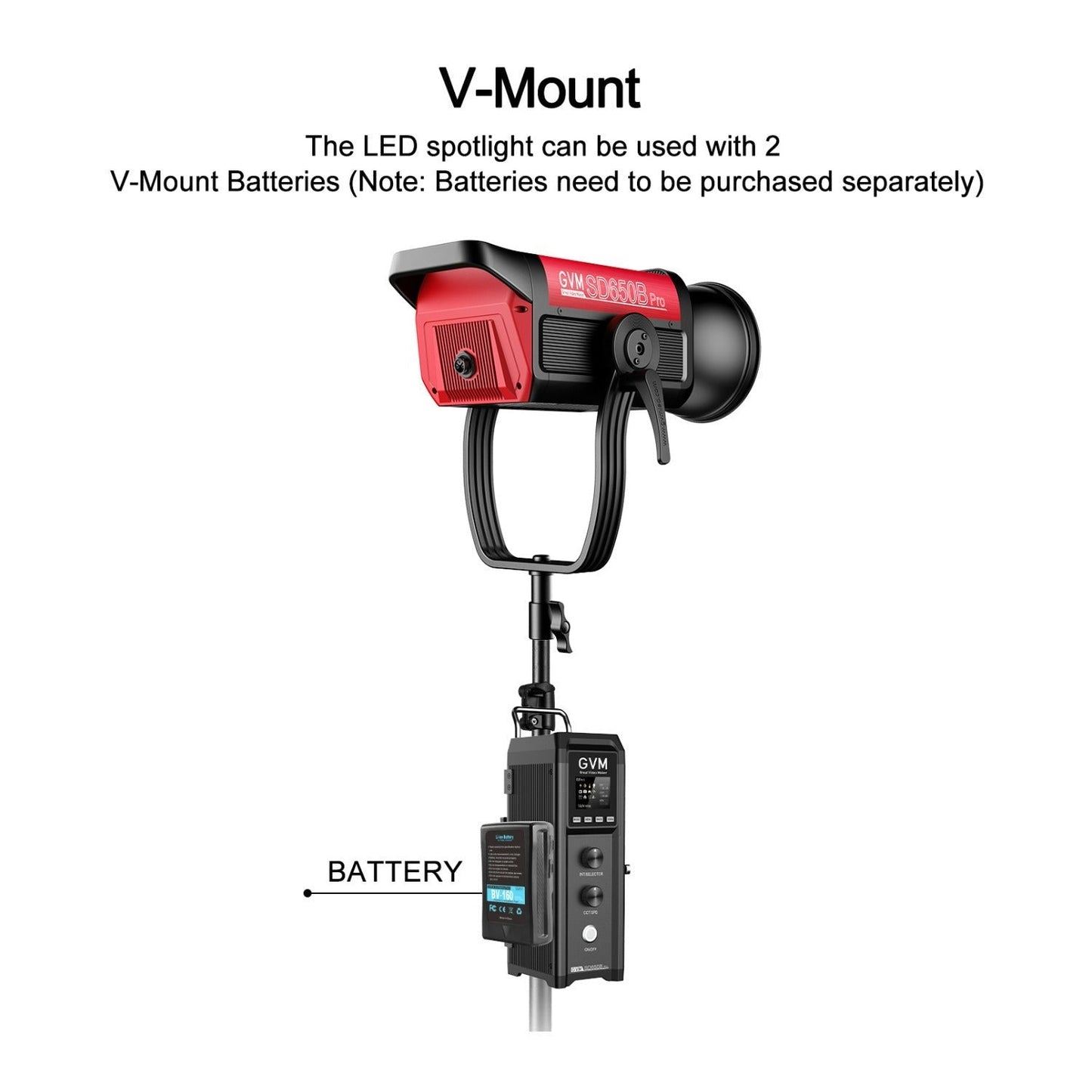GVM PRO-SD650B 650W Bi-Color Monolight with 12 Light Effect Modes, V-Mount and Mesh Bluetooth
