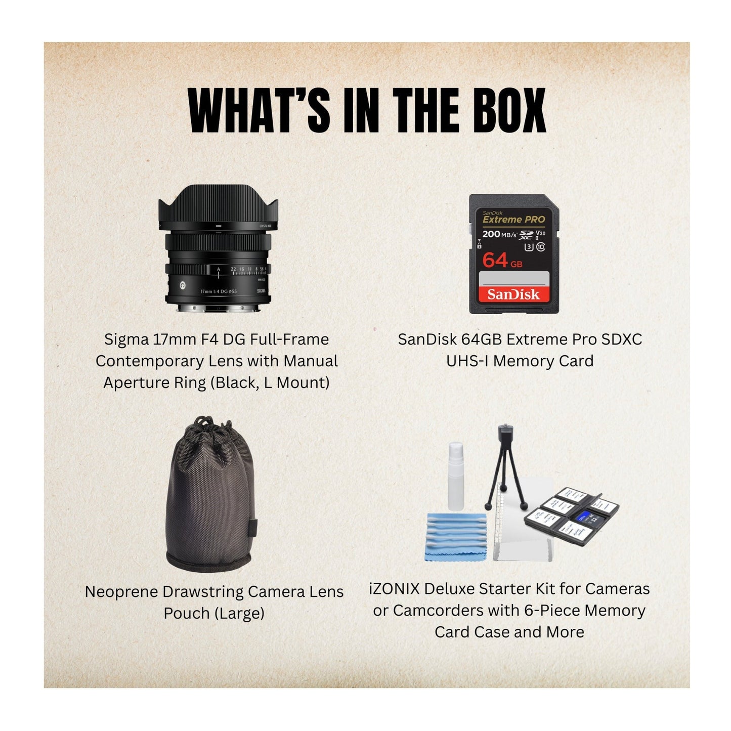 Sigma 17mm F4 DG Full-Frame (Black) Contemporary, L Mount and Accessories Bundle