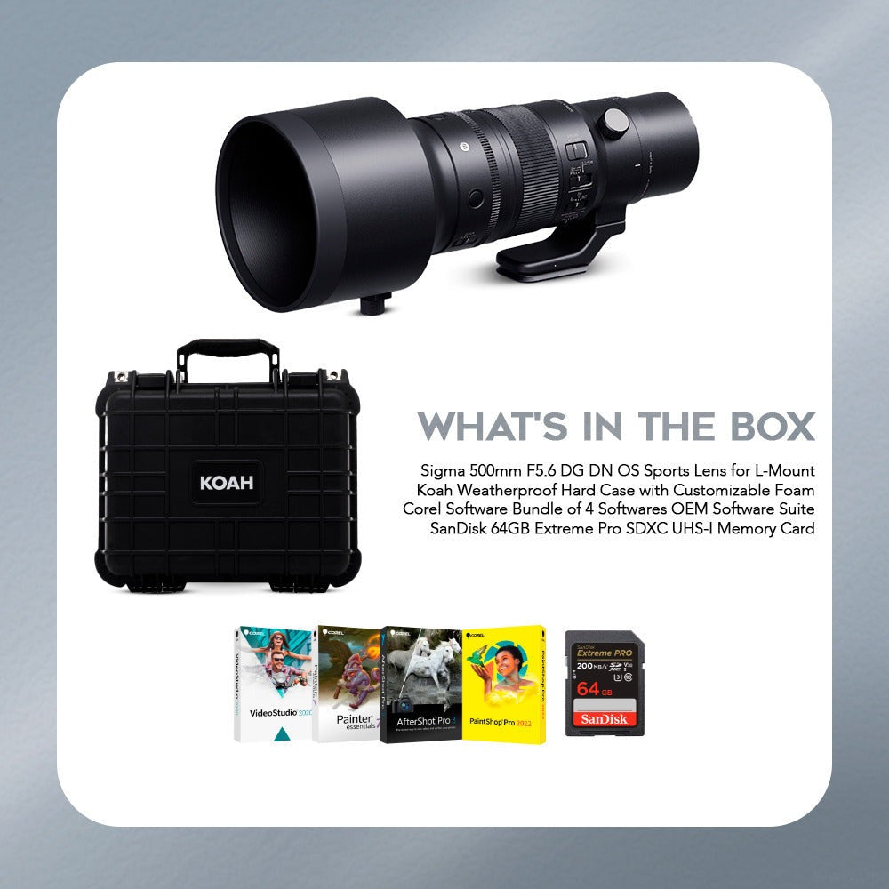 Sigma 500mm F5.6 DG DG OS Sports, L Mount With Corel Software, 65GB Memory Card and Hard Case