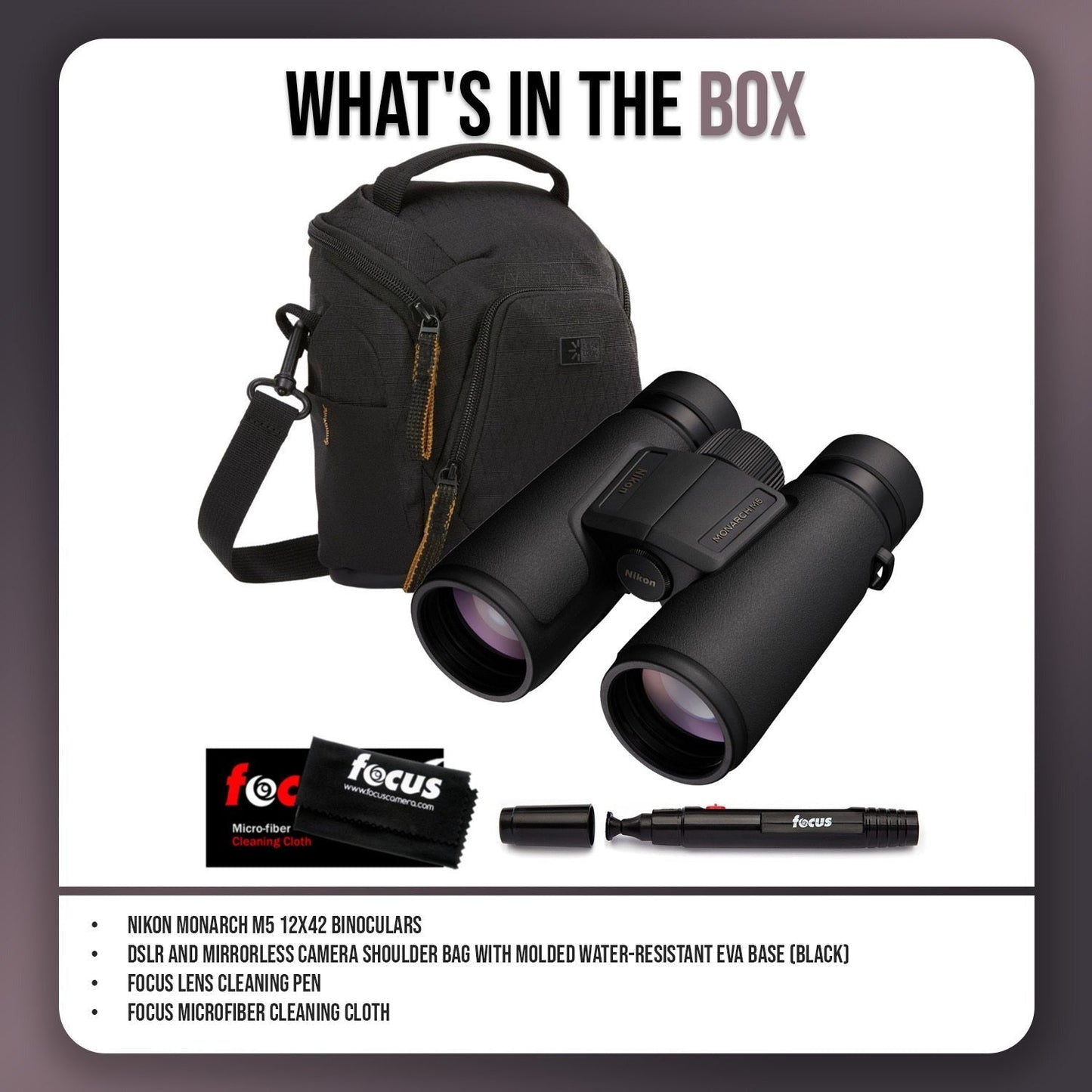 Nikon Monarch M5 12x42 Binoculars and Black Camera Shoulder Bag Bundle