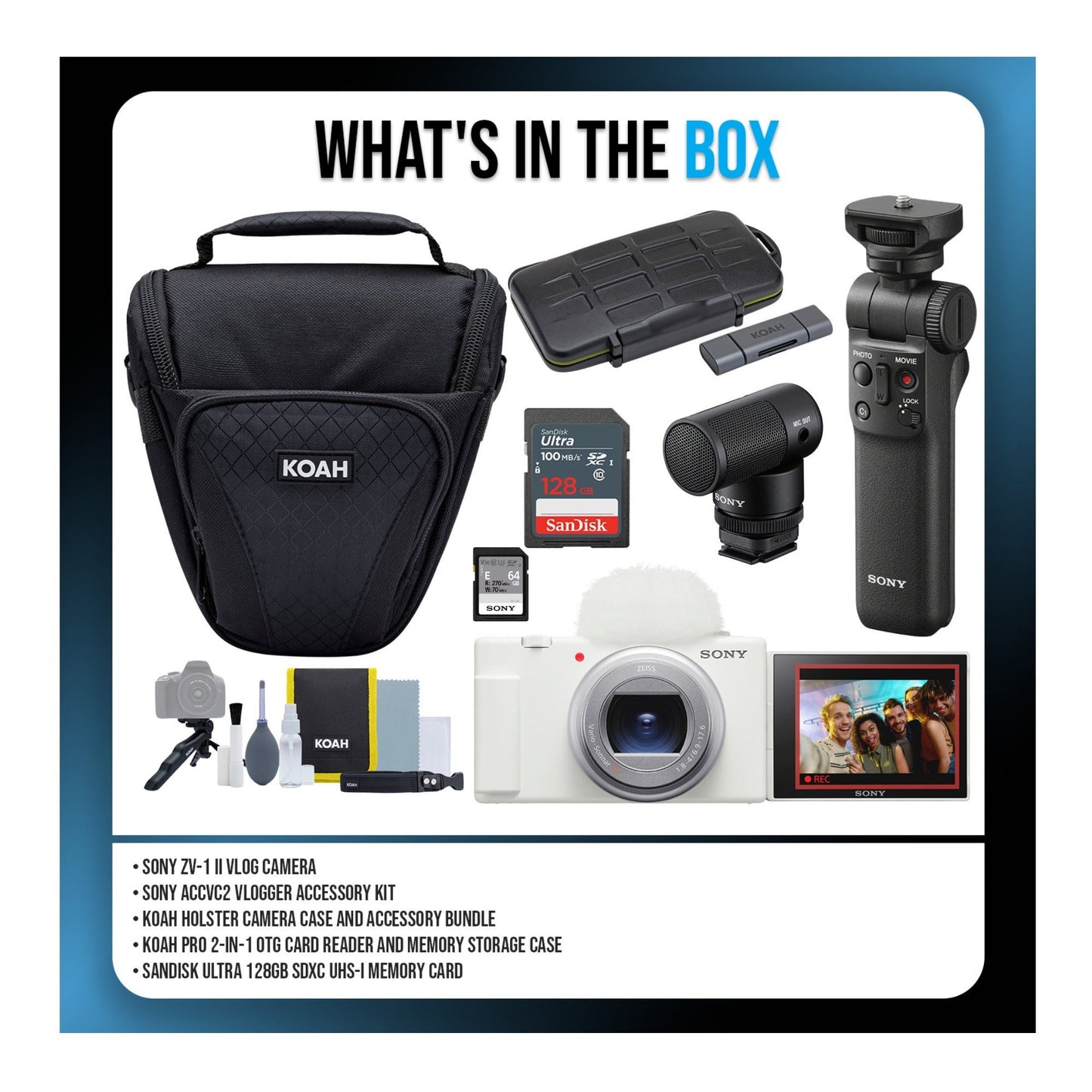 Sony ZV-1 II Vlog Camera (White) with Vlogger Kit and Case Bundle