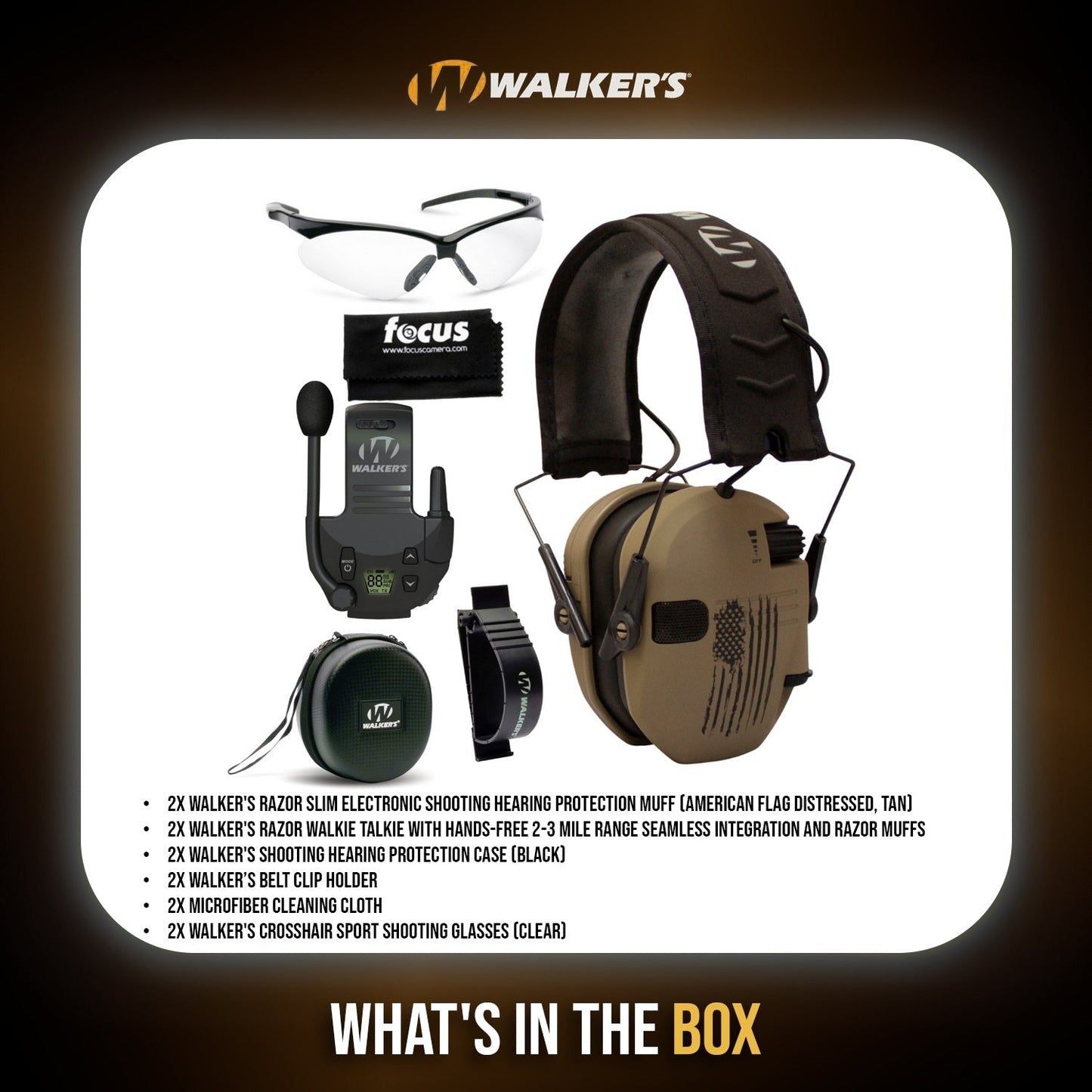 Walker's Razor Slim Electronic Muff (Tan, 2-Pack) Bundle with Accessories