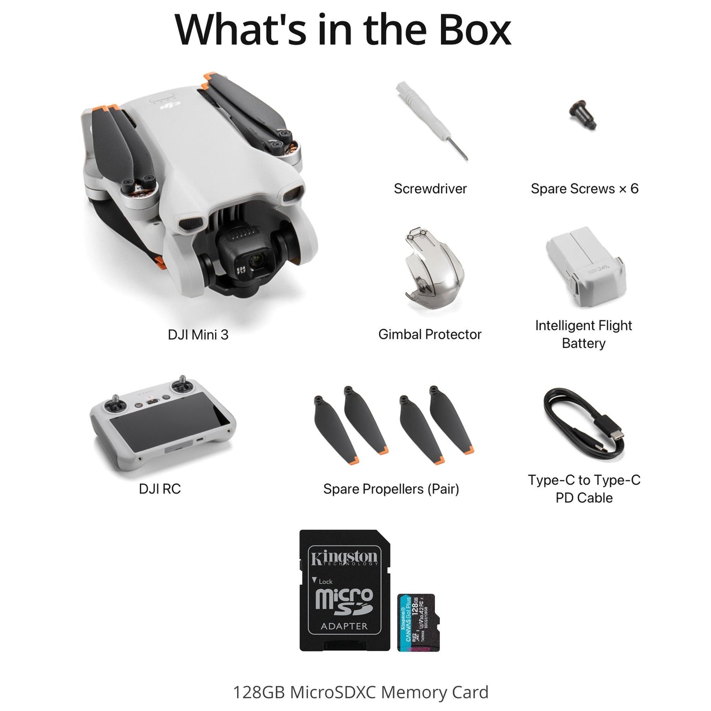 DJI Mini 3 Camera Drone with DJI RC Remote Controller with 128GB V30 A2 MicroSD card