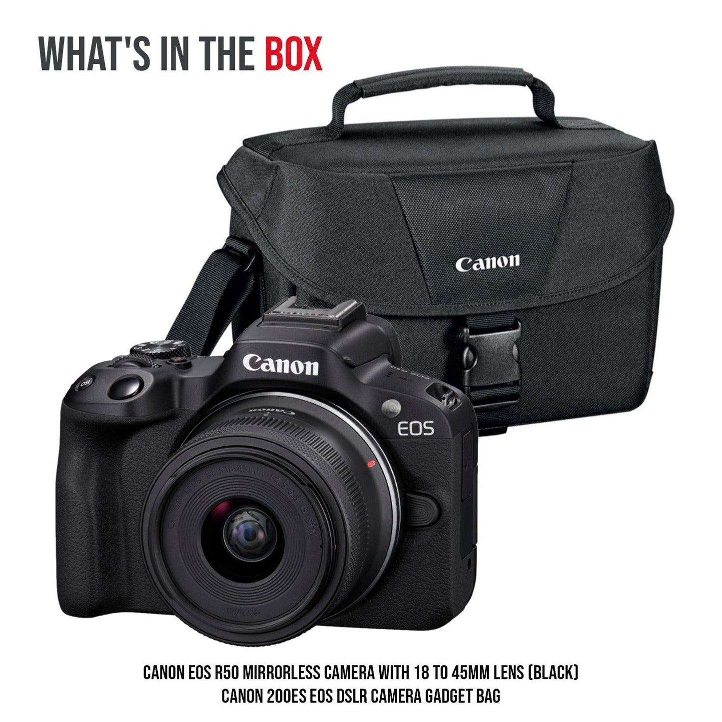 Canon EOS R50 Mirrorless Camera w/18-45mm Lens +Eos 200ES Shoulder Bag (Black)