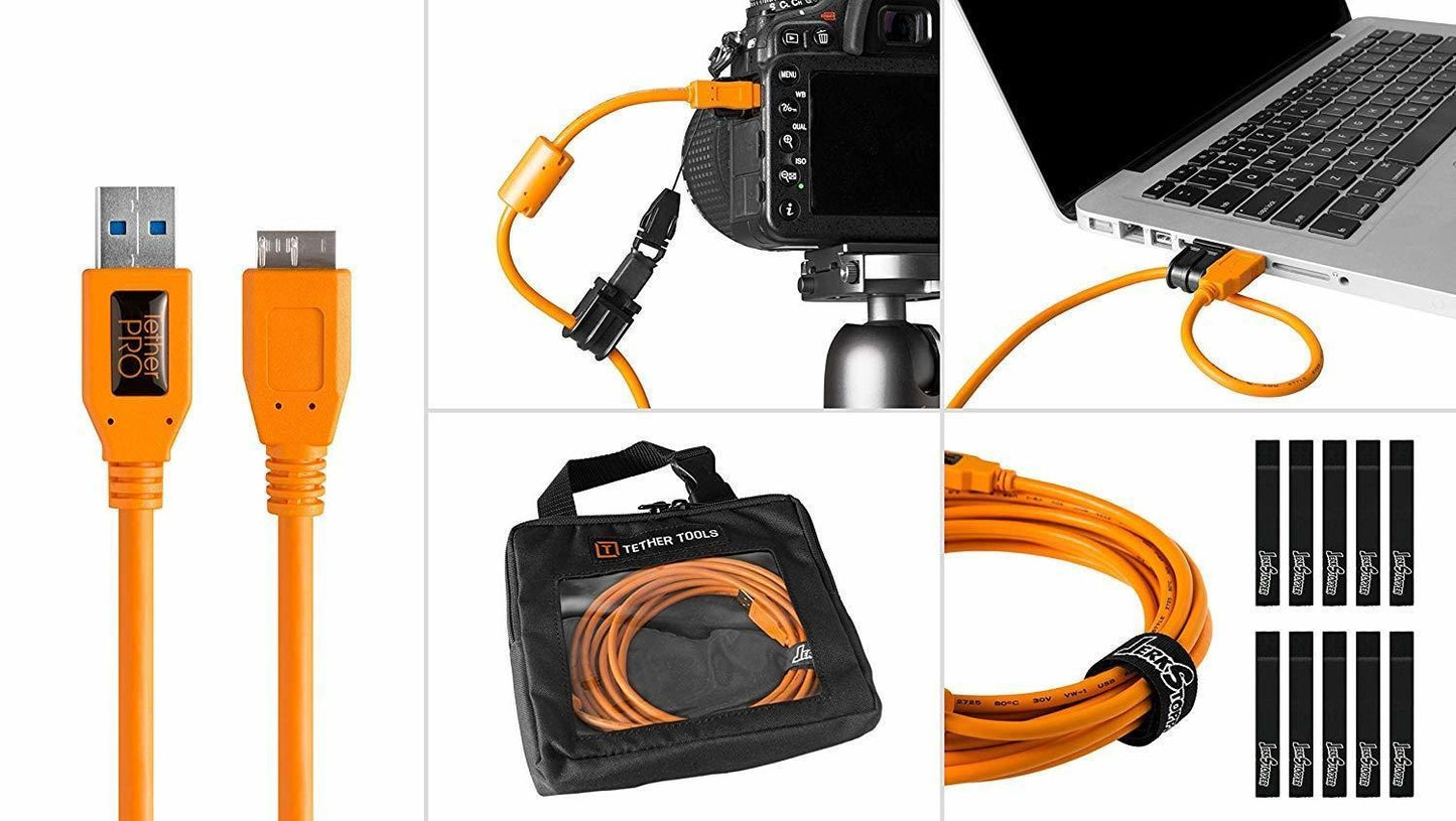 Tether Tools Starter Tethering Kit with USB 3.0 to Micro-B Cable (15-Feet/Orange)