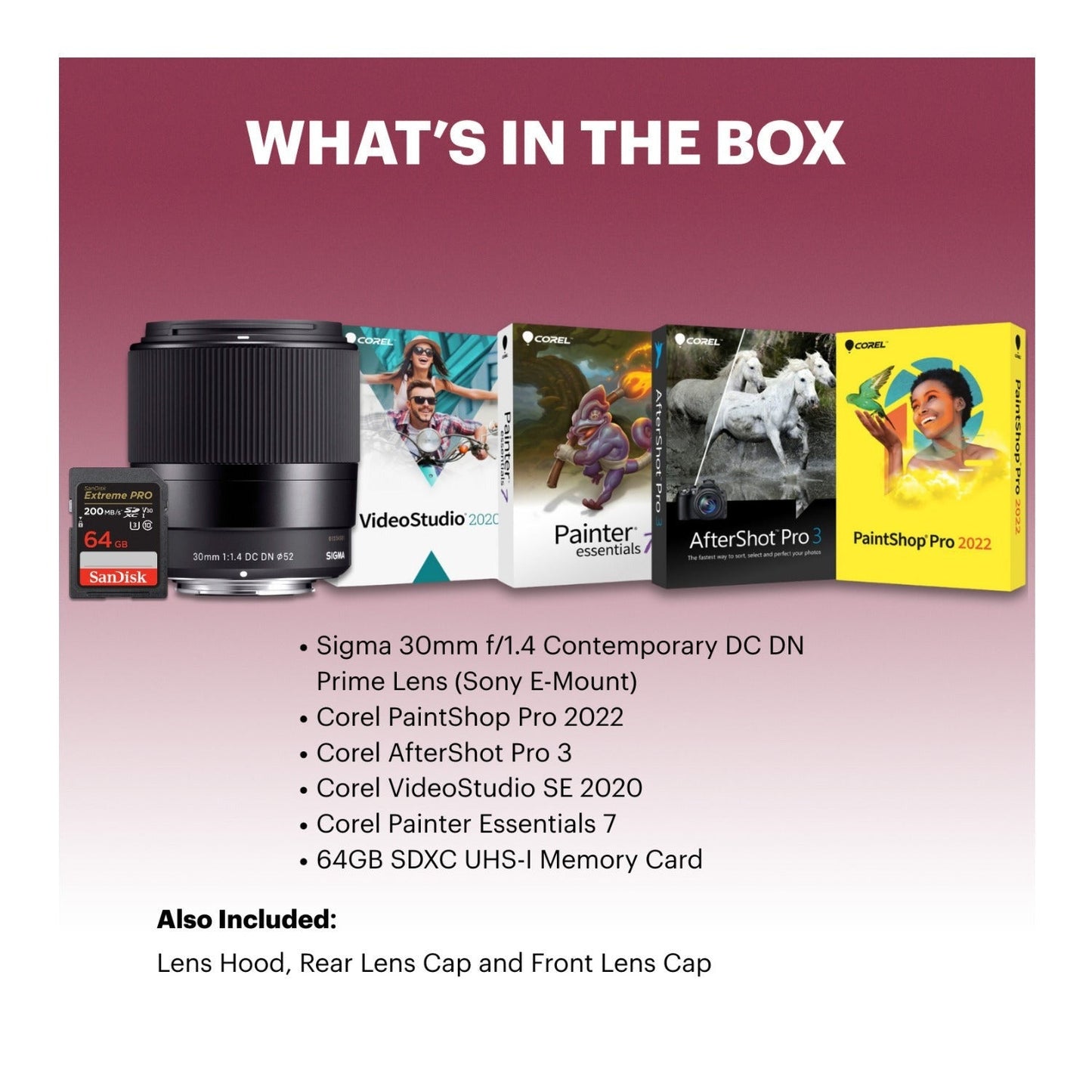 Sigma 30mm f/1.4 Contemporary DC DN Prime Lens (Sony E-Mount) Bundle