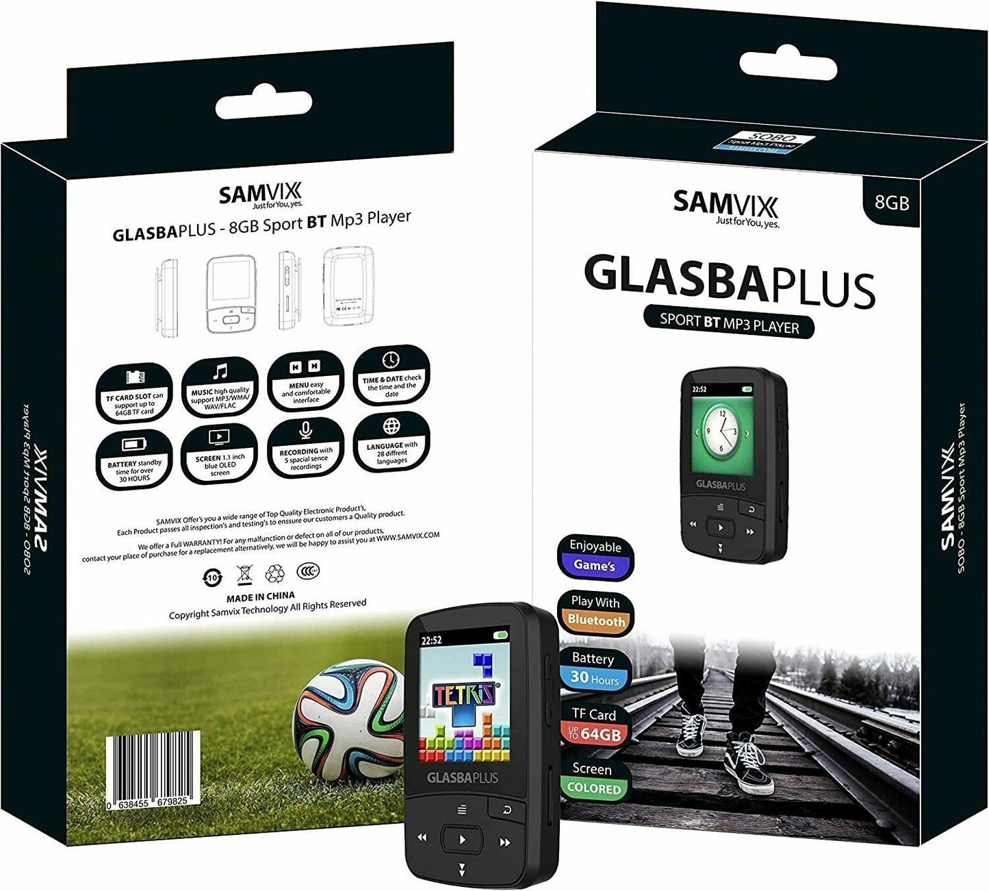 Samvix Glasba Plus 8GB Bluetooth MP3 Player with Internal Games (Gray)