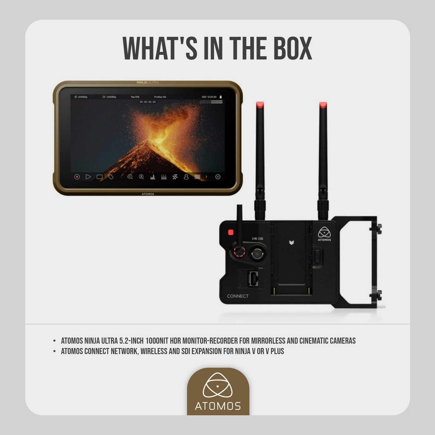 Atomos Ninja Ultra 5.2-Inch 1000nit HDR Monitor-Recorder with Wireless and SDI Expansion Bundle