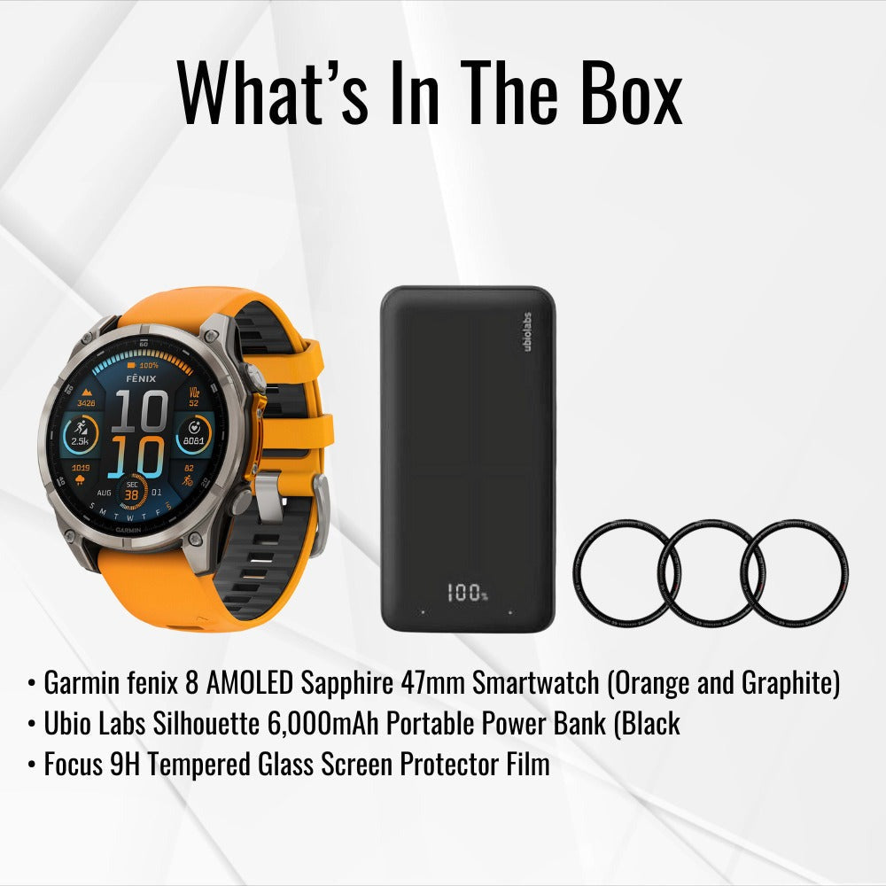 Garmin Fenix 8 Sapphire 47mm GPS Smartwatch (Spark Orange and Graphite) with Power Bank Bundle