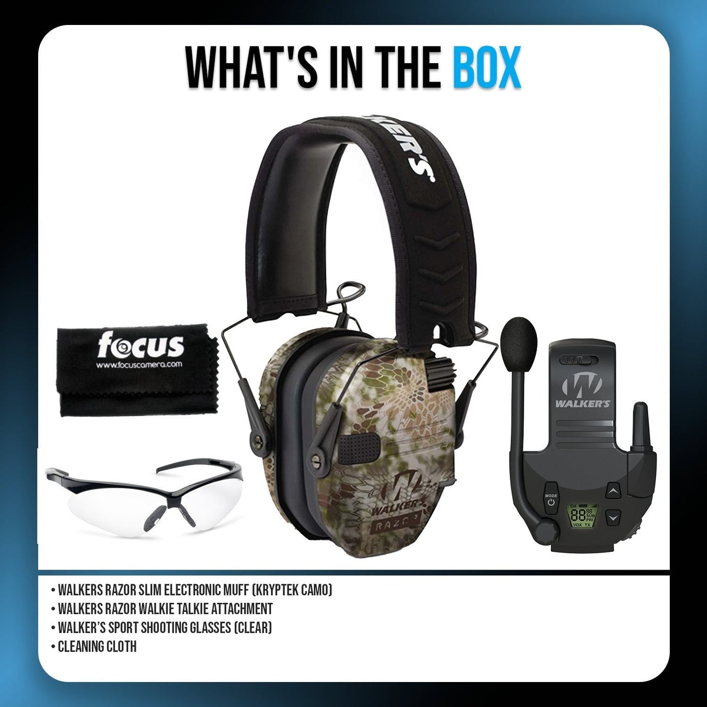 Walkers Razor Slim Electronic Ear Muffs (Kryptek Camo) Bundle