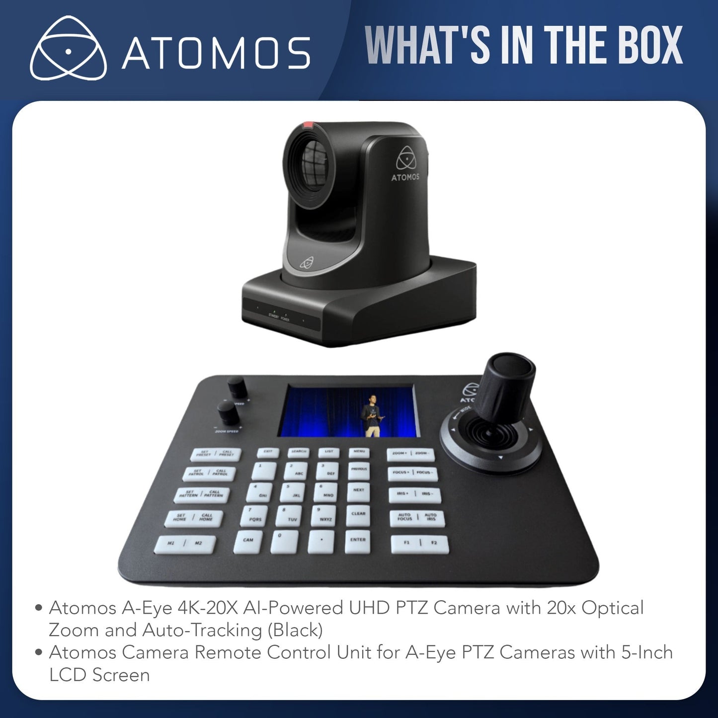 Atomos A-Eye 4K-20X AI-Powered UHD PTZ Camera (Black) Bundle