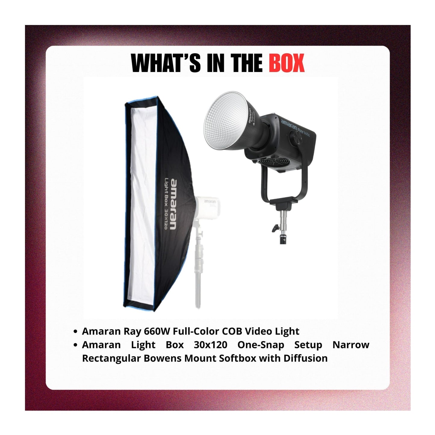 Amaran Ray 660W Full-Color COB Video Light with Light Box 30x120 Bundle