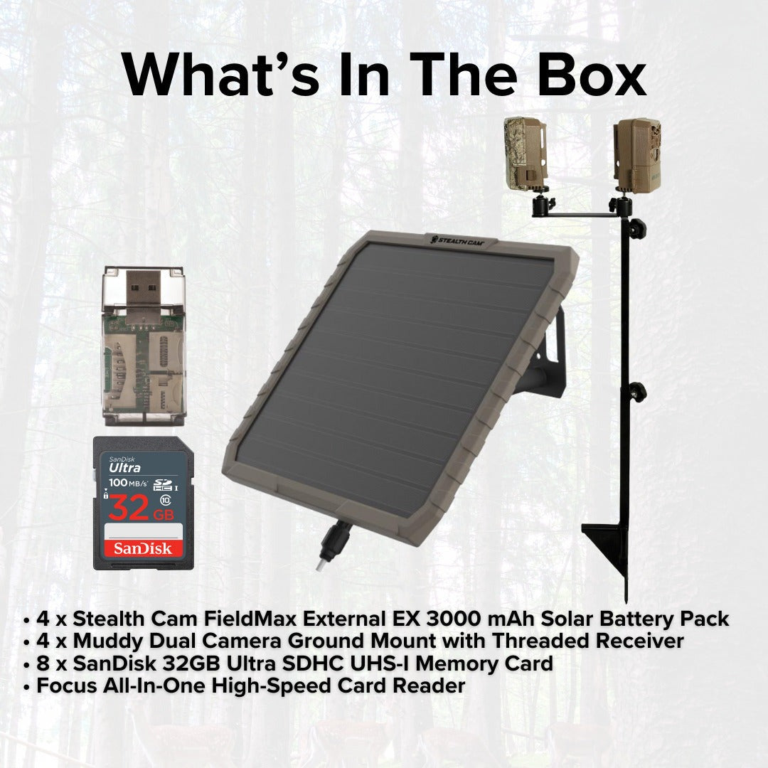 Stealth Cam FieldMax External EX 3000 mAh Solar Battery Pack with Solar Panel (4-Pack) Bundle