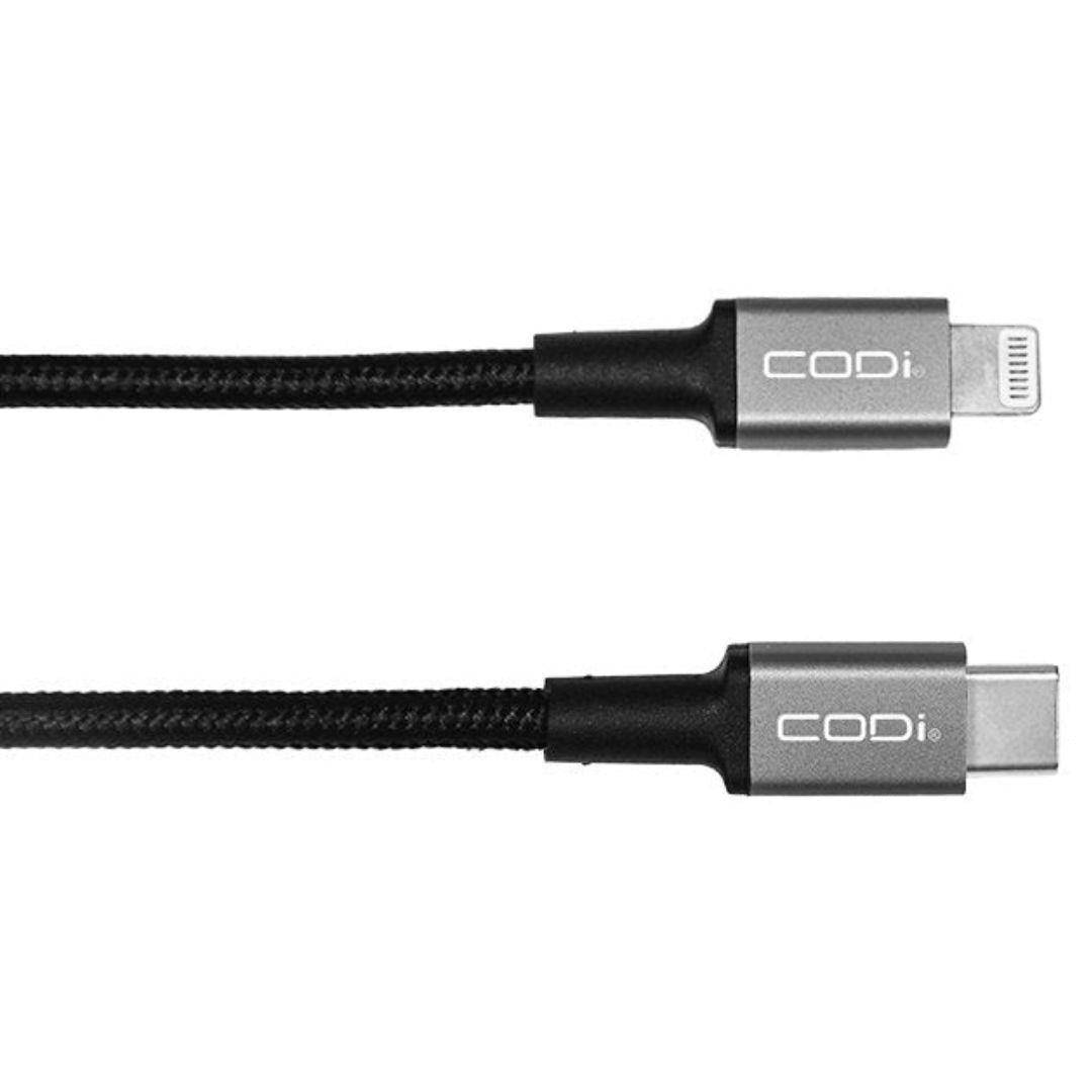 CODi 6-Feet Braided Nylon USB-C to MFI Lightning Charge and Sync Cable (Black)