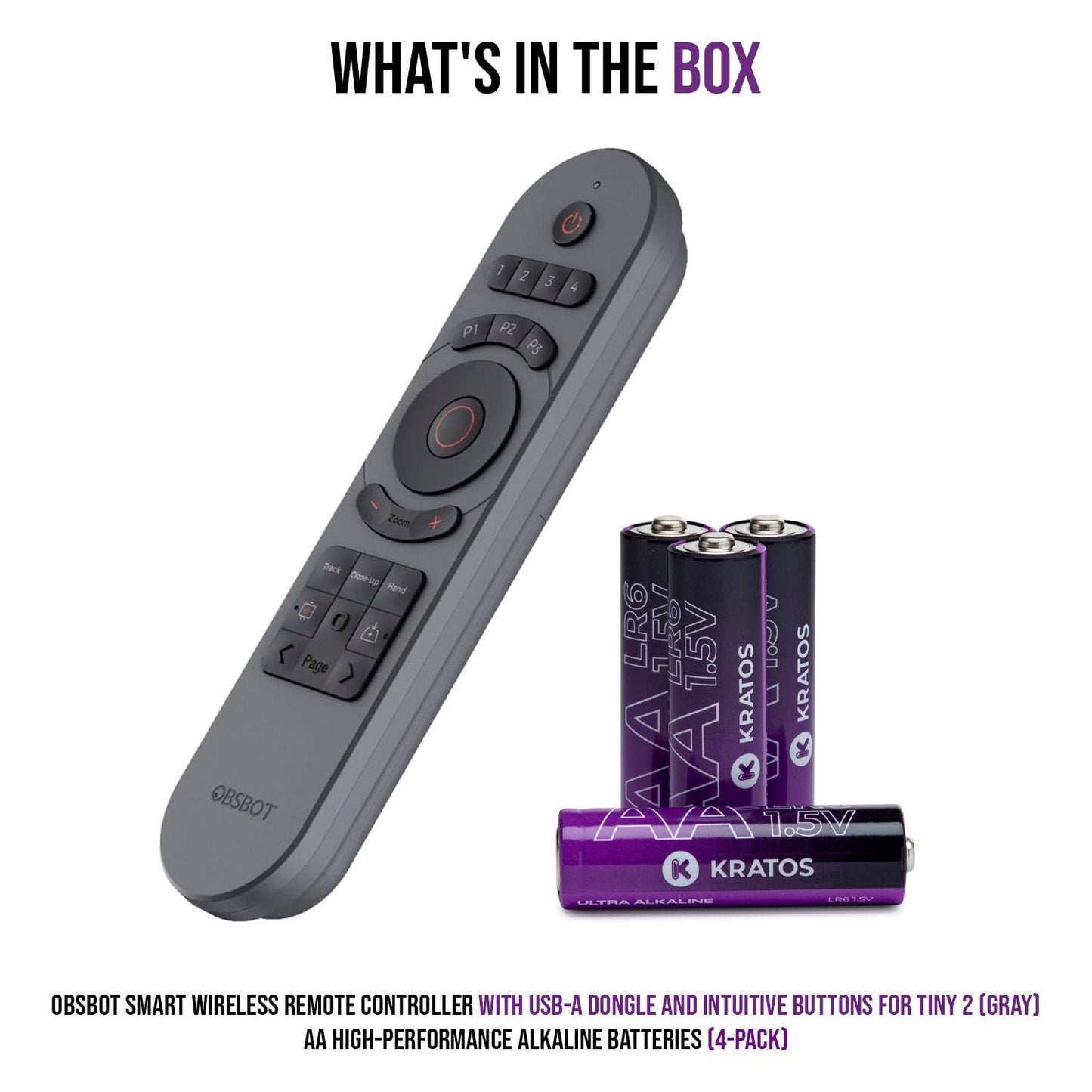 OBSBOT Smart Wireless Remote Controller (Gray) with AA Alkaline Batteries (4-Pack) Bundle