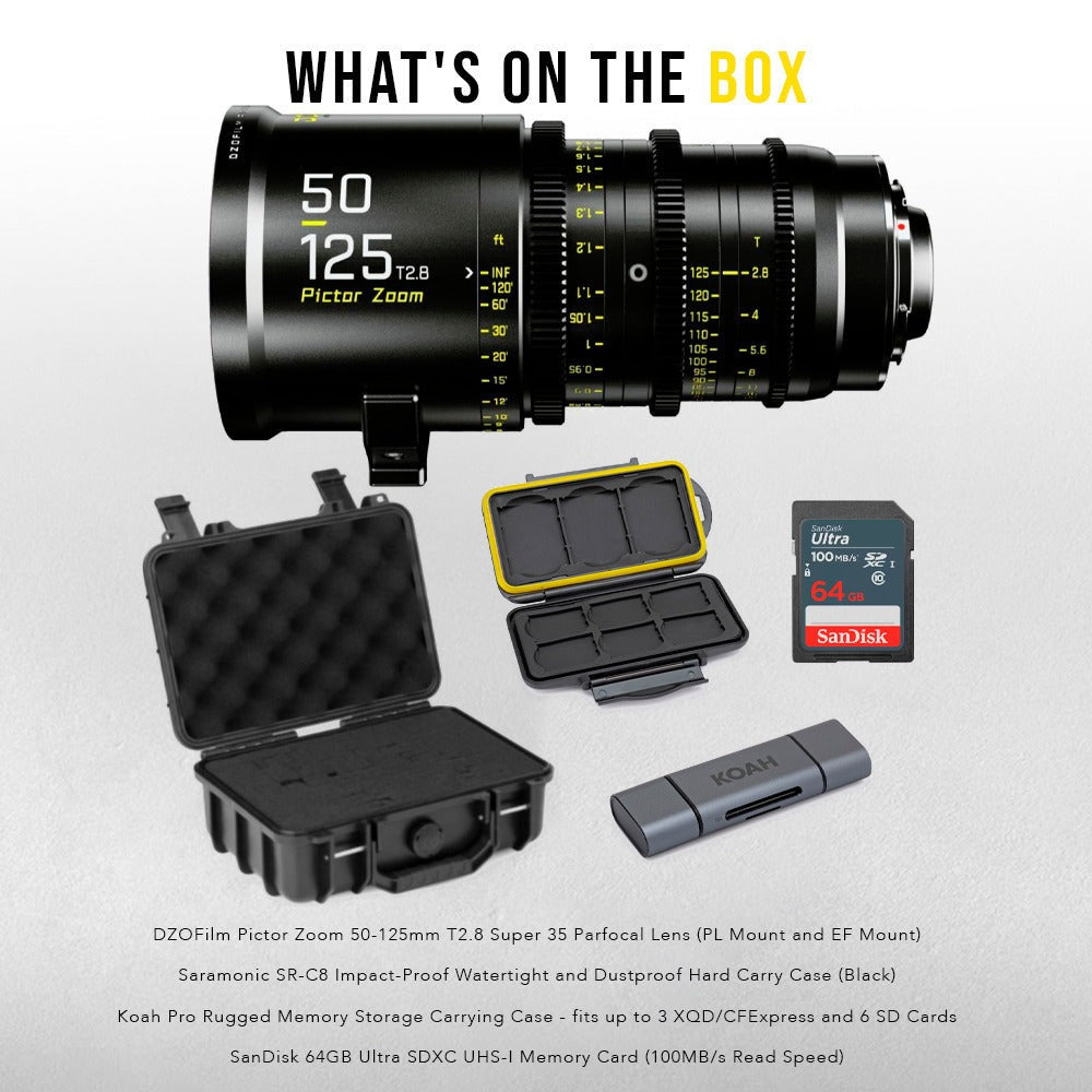 DZOFilm Pictor Zoom 50-125mm T2.8 Super 35 Parfocal Lens (PL Mount and EF Mount) Bundle