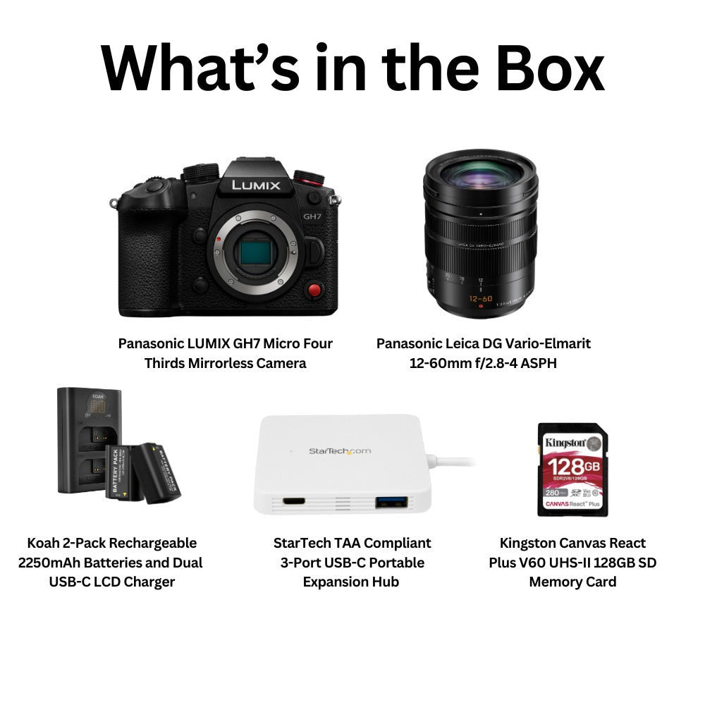 Panasonic LUMIX GH7 Micro Four-Thirds Mirrorless Camera with 2-Pack Batteries and Charger Bundle