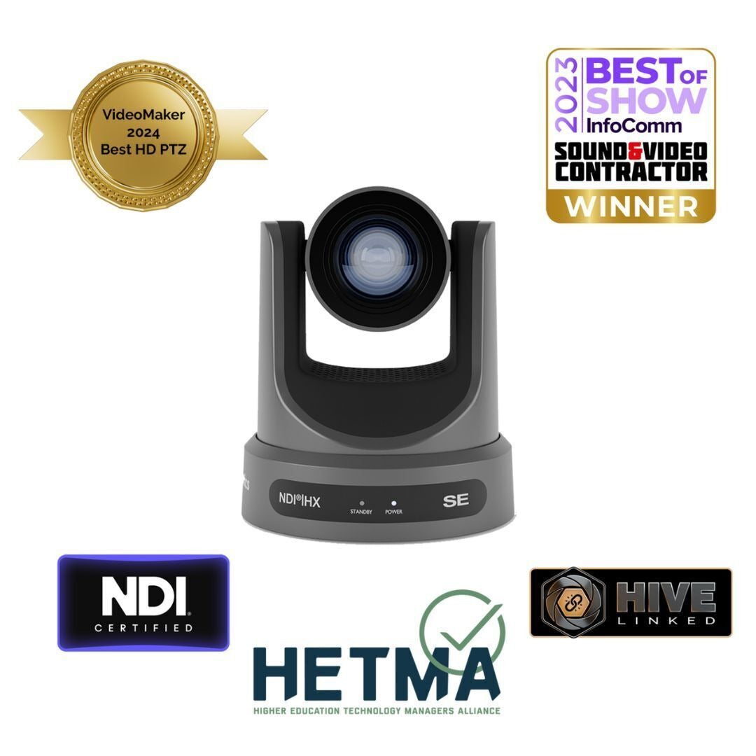 PTZOptics Move SE Camera with 12X Optical Zoom Range and Presenter-Lock Auto-Tracking (Gray)