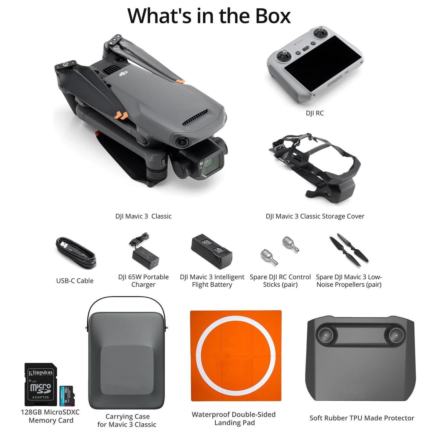 DJI Mavic 3 Classic Camera Drone with DJI RC Remote with 128GB Memory Card and Carry Case Bundle