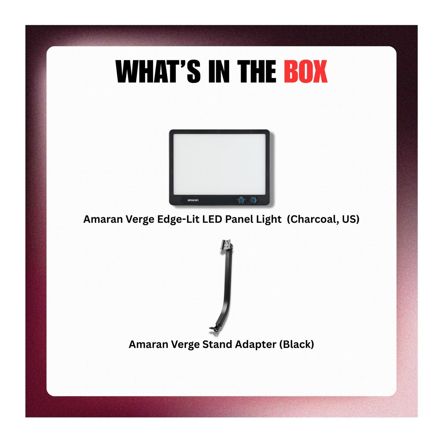 Amaran Verge Edge-Lit LED Flicker-Free Panel Light (Charcoal, US) Bundle
