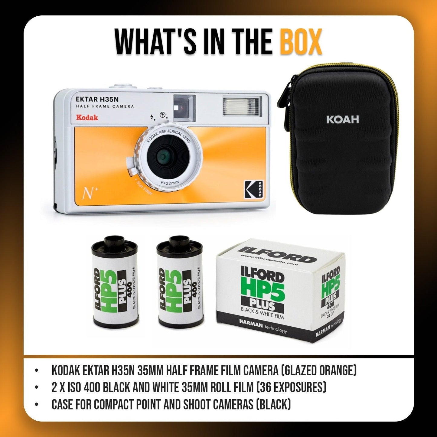 Kodak Ektar H35N 35mm Half Frame Film Camera with Star Filter (Glazed Orange) with Film Roll Bundle