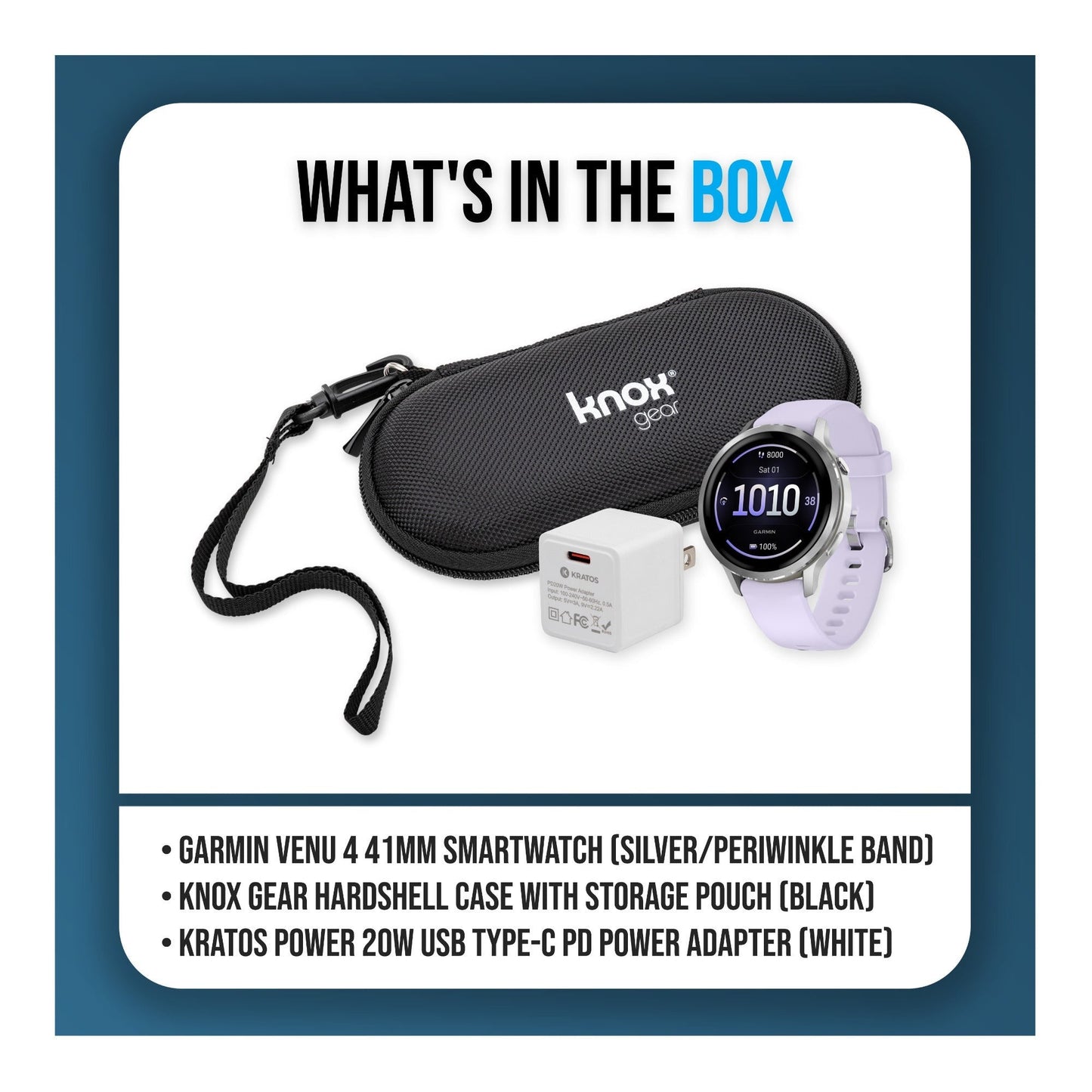 Garmin Venu 4 41mm Smartwatch (Silver with Periwinkle Silicone Band) Bundle