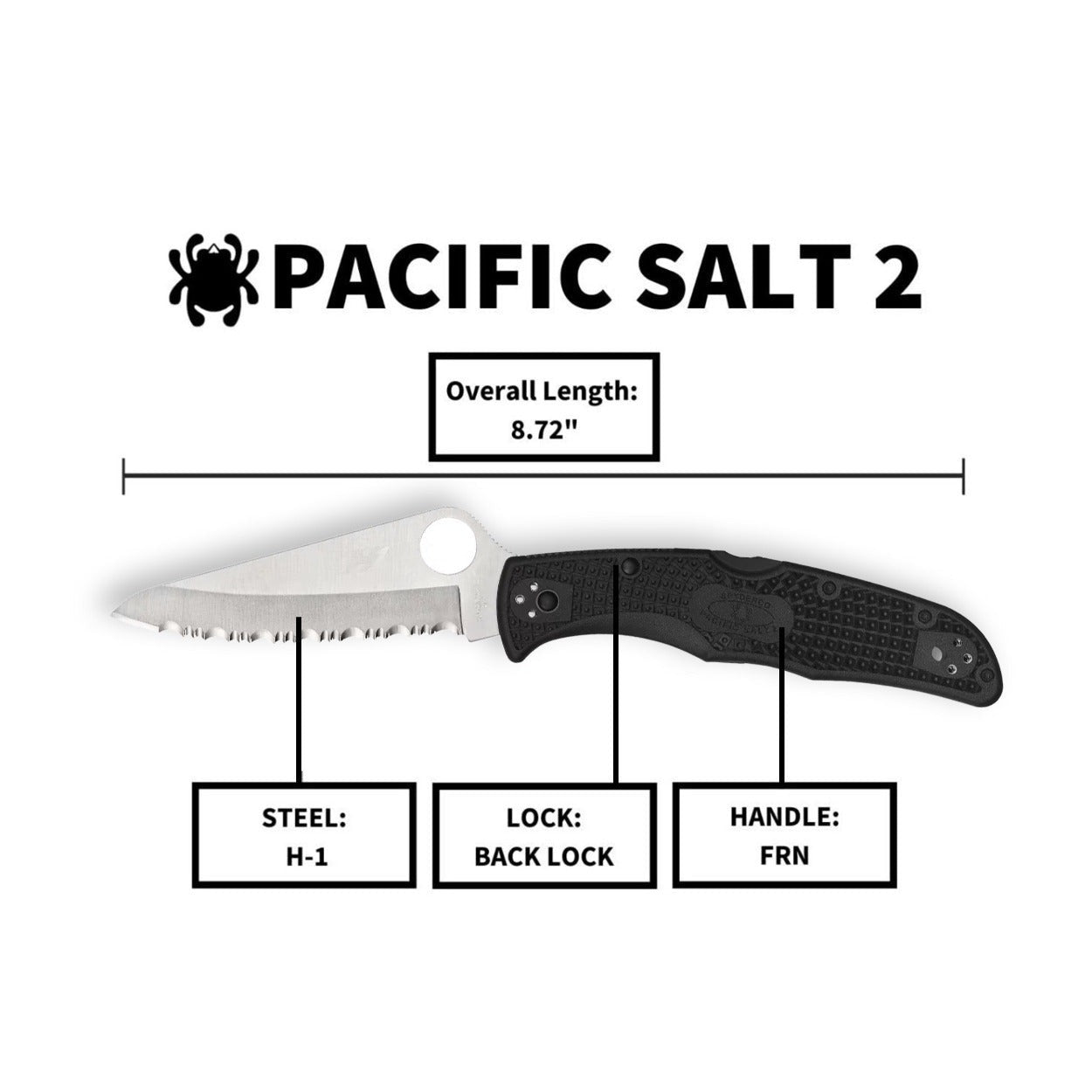 Spyderco Pacific Salt 2, 8.72-Inch Lightweight Folding Knife with Black Handle
