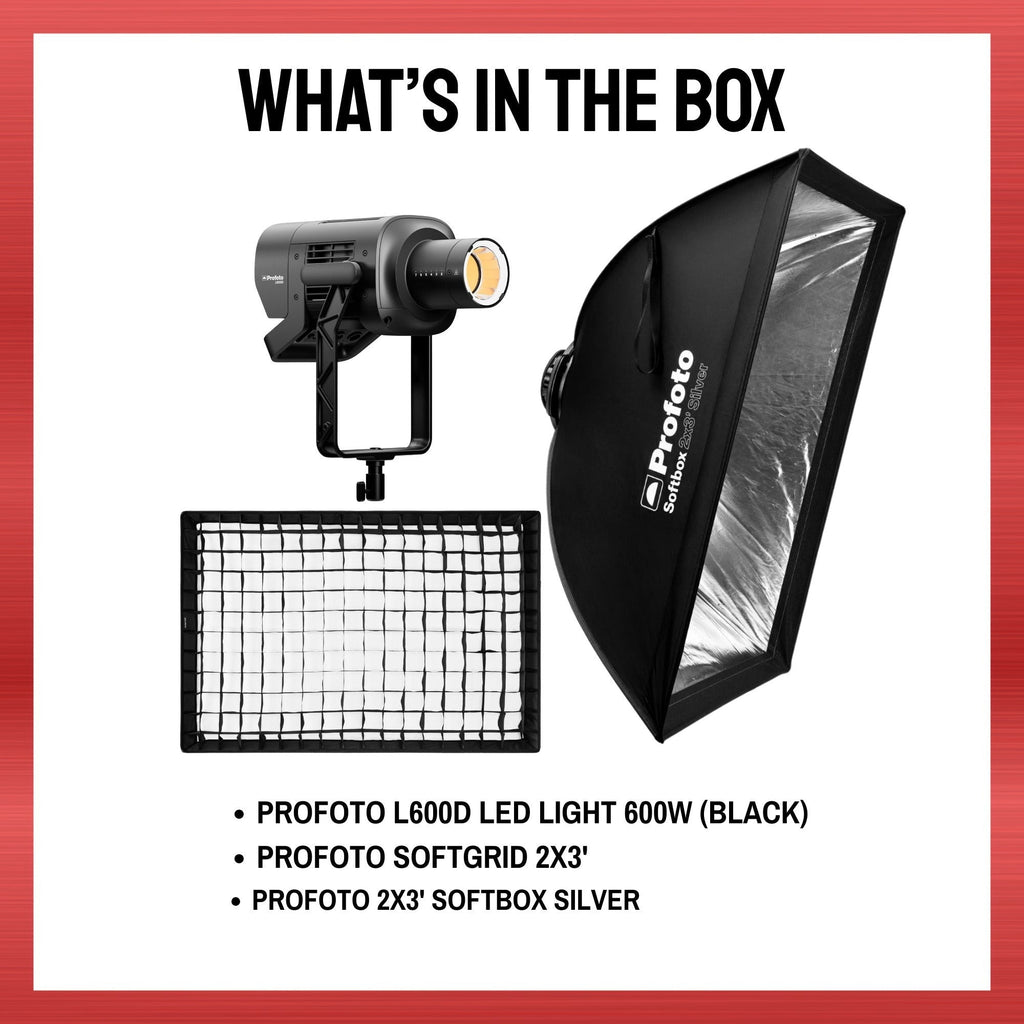 Profoto L600D LED Light 600W with 2x3-Feet Softbox (Silver) and Softgrid Bundle