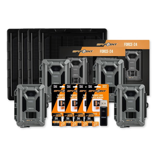 Spypoint Force-24MP Non-Cellular Trail Camera Bundle (4 Pack) with Accessories