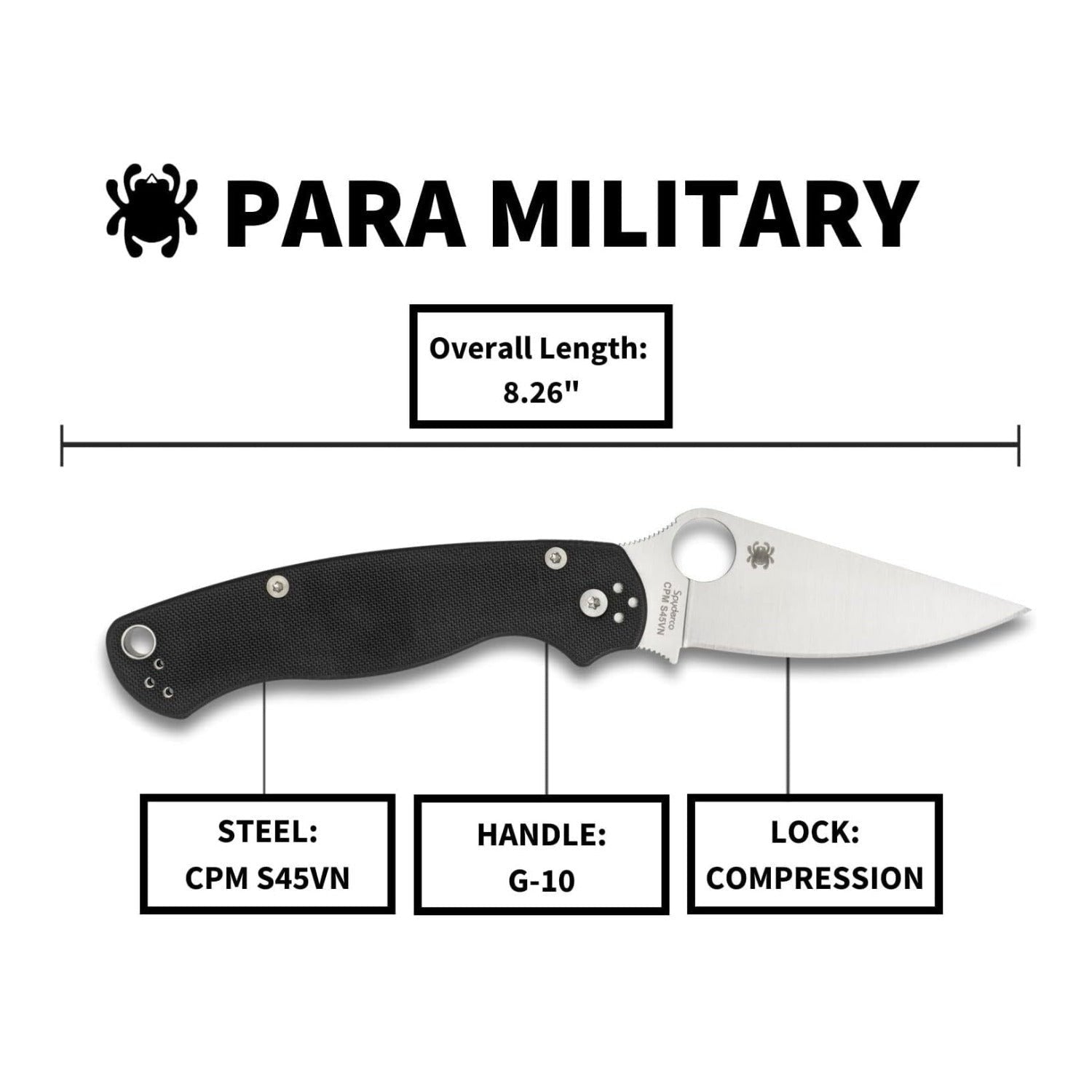 Spyderco Para Military 2 Left Handed Folding Knife 3.4 Inch CPM S45VN Blade G10 Handle