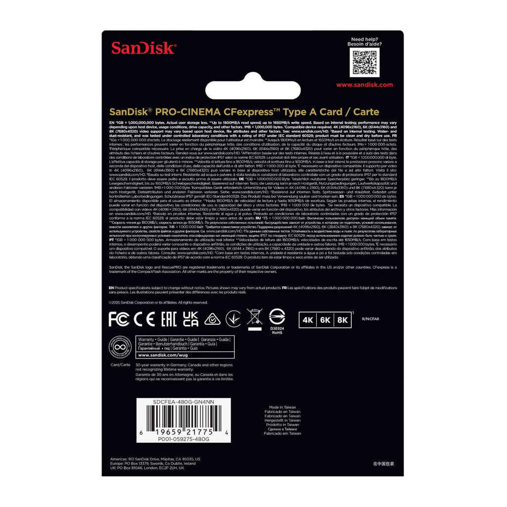 SanDisk 480GB PRO-CINEMA CFexpress Type A Memory Card