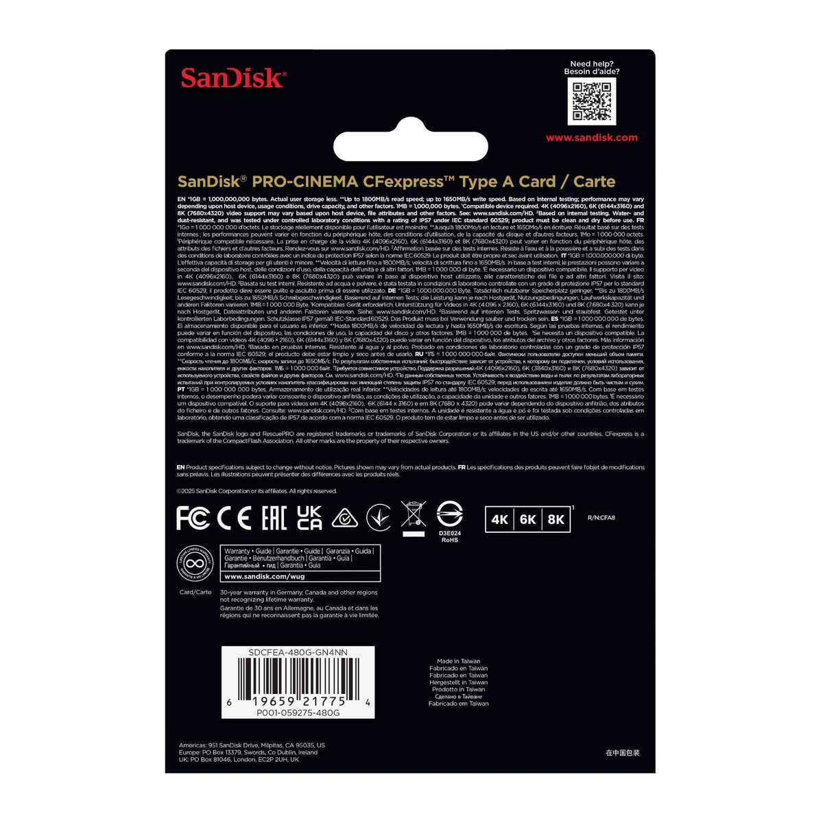 SanDisk 480GB PRO-CINEMA CFexpress Type A Memory Card