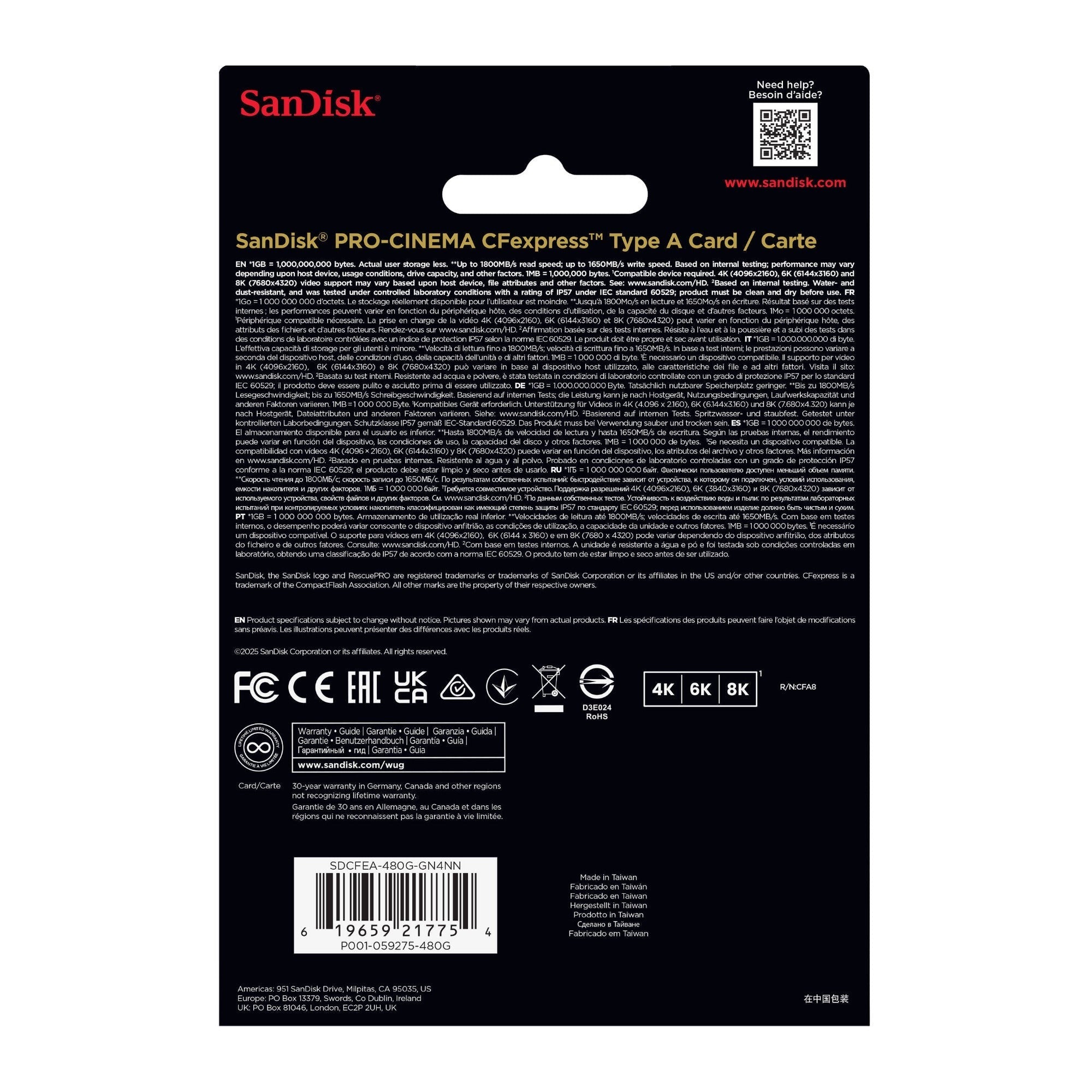 SanDisk 480GB PRO-CINEMA CFexpress Type A Memory Card