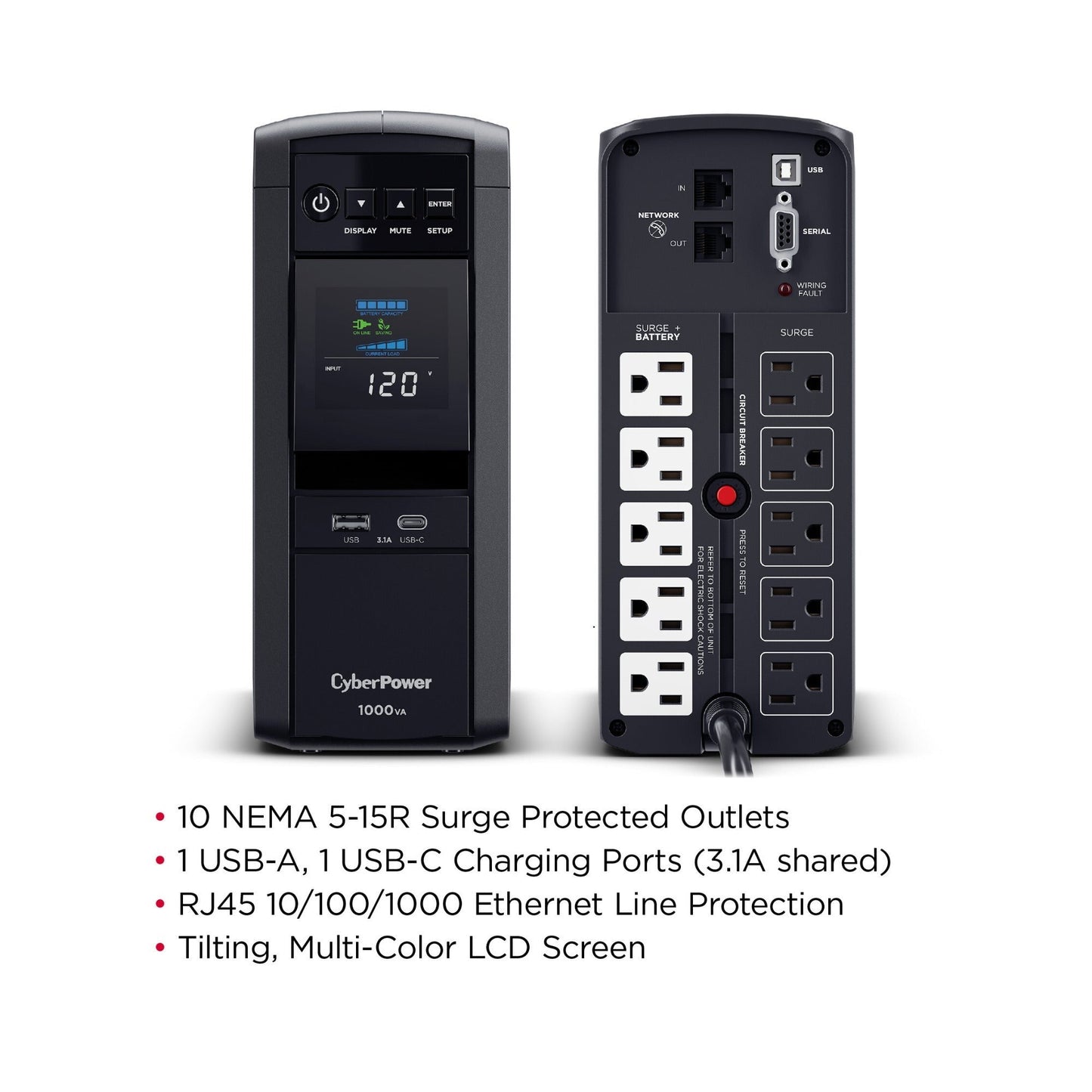 CyberPower CP1000PFCLCD PFC Sinewave UPS System Battery Backup (UL Certified)