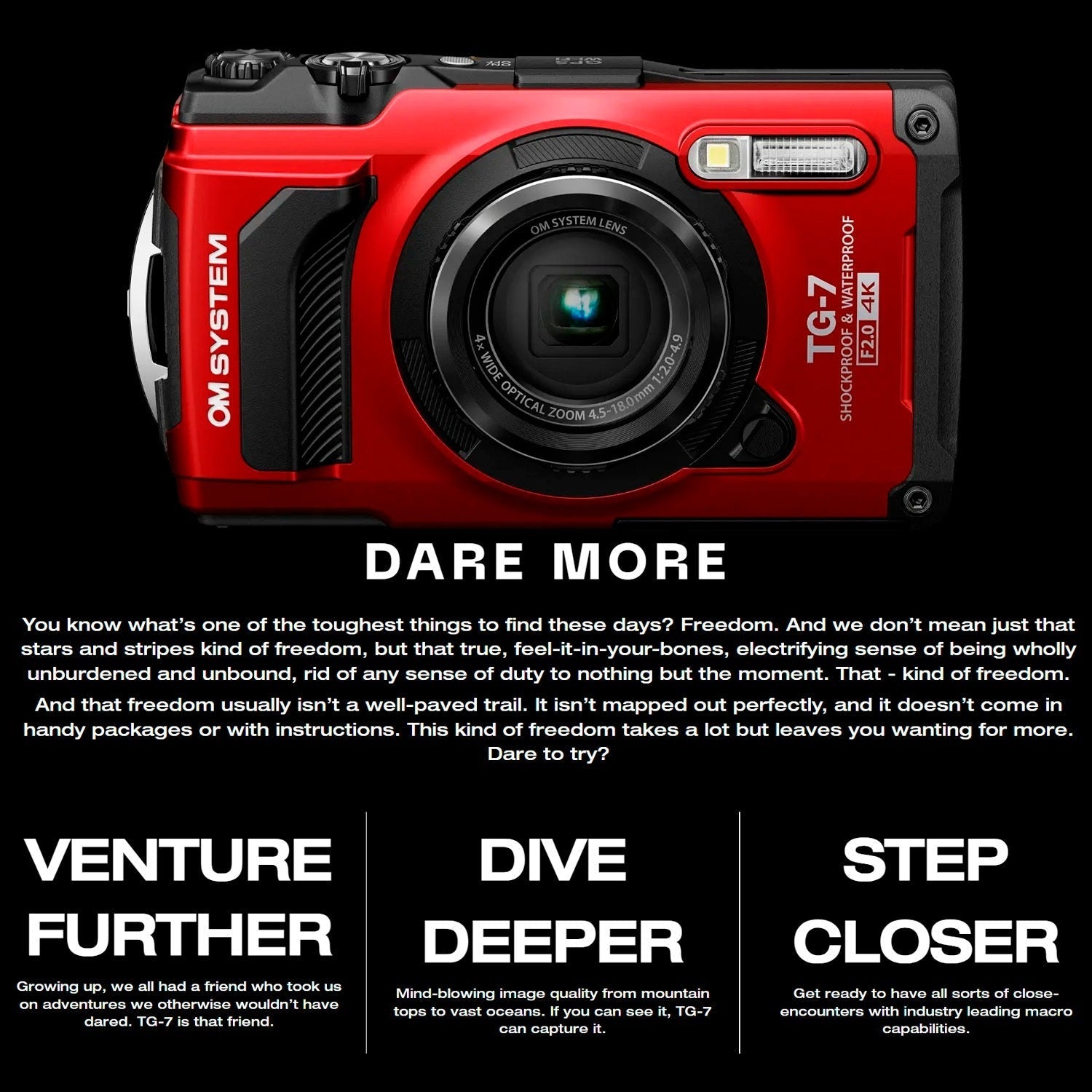 OM SYSTEM Tough TG-7 Digital Camera (Red) Bundle with 128GB Memory Card, Battery and Accessories