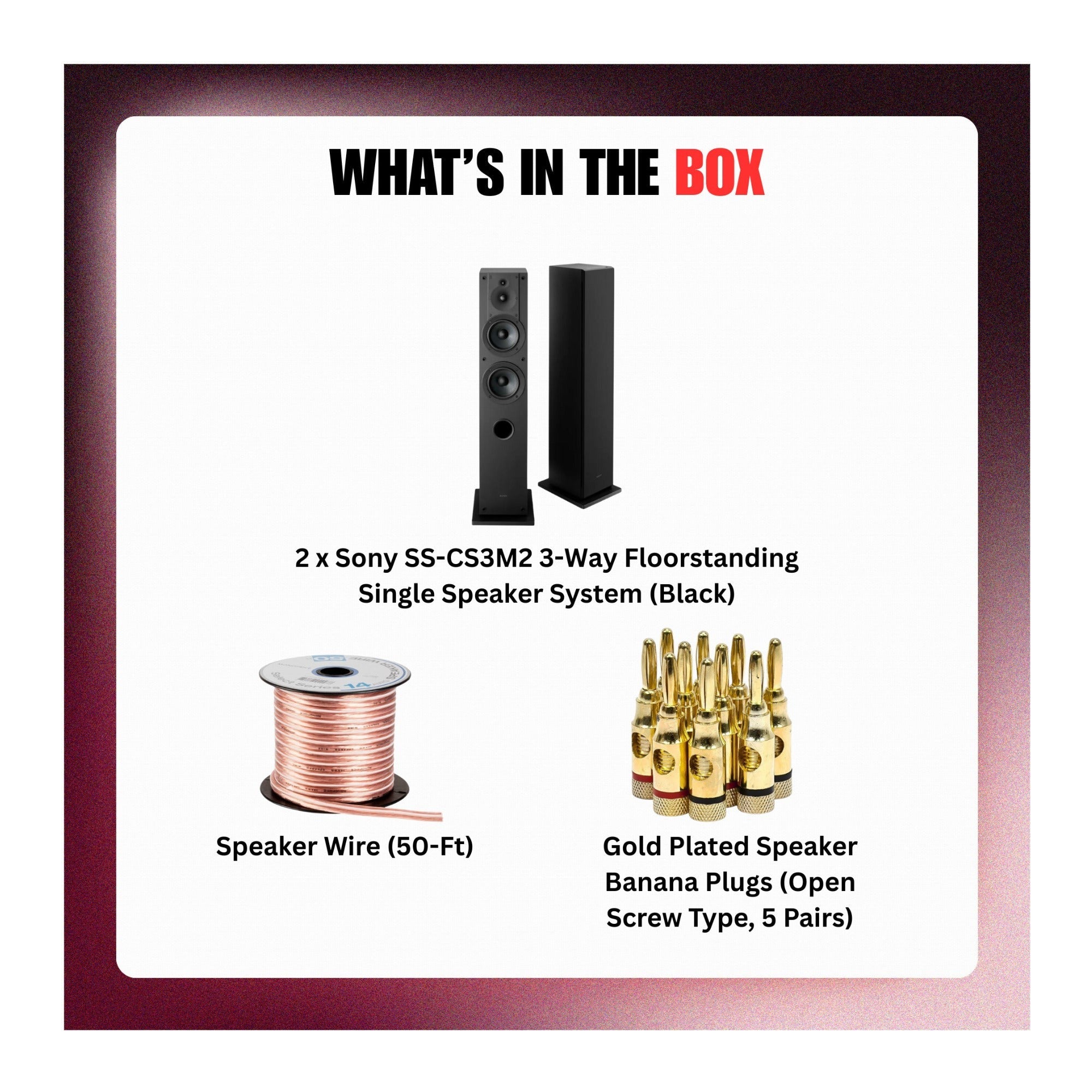 Sony SS-CS3M2 3-Way Floorstanding Single Speaker System (Black) Bundle