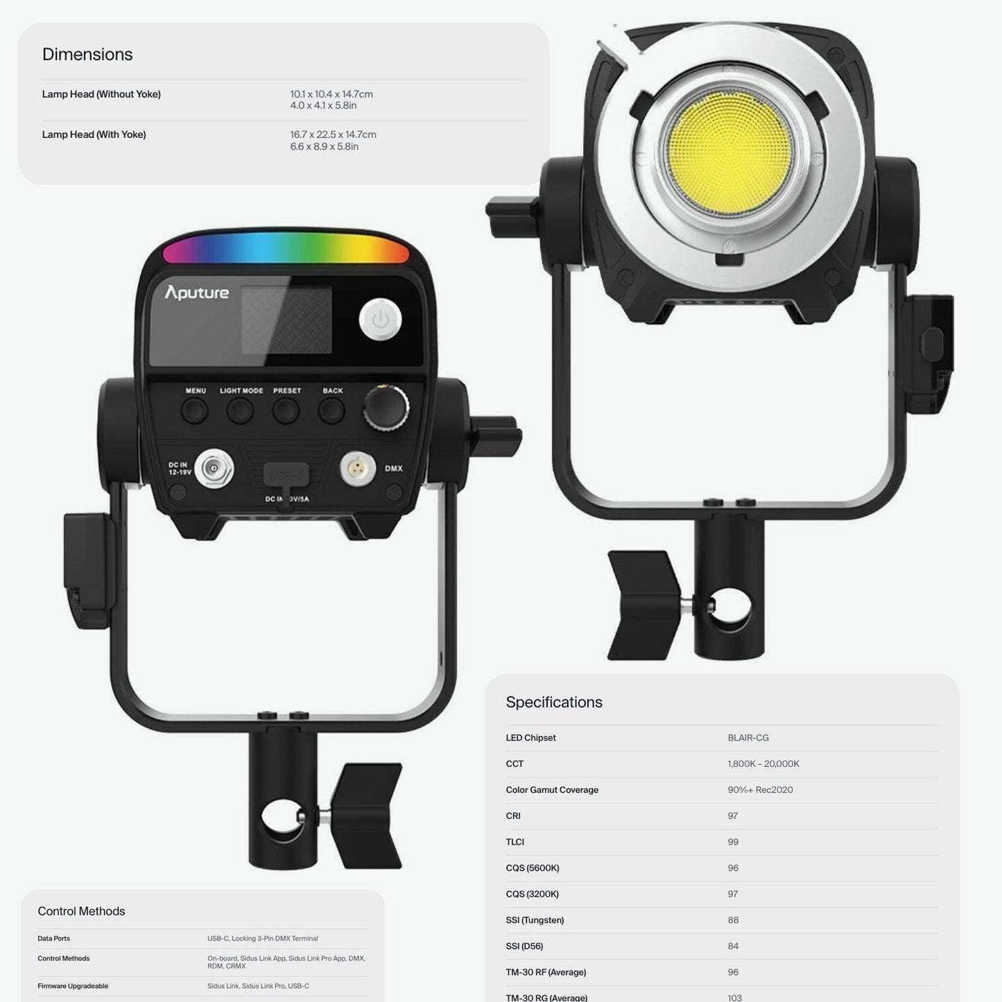 Aputure STORM 80c 80W Tunable Color Point Source Black Fixture with Aputure CF4 Fresnel Bundle