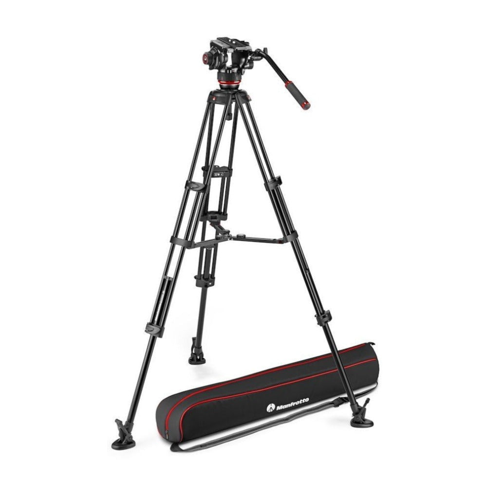 Manfrotto 504X Fluid Video Head with MVTTWINMA Aluminum Twin Leg Tripod with Middle Spreader