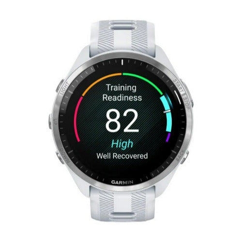 Garmin Forerunner 965 GPS Running Smartwatch (White) with Charger Stand and Port Protection Plugs