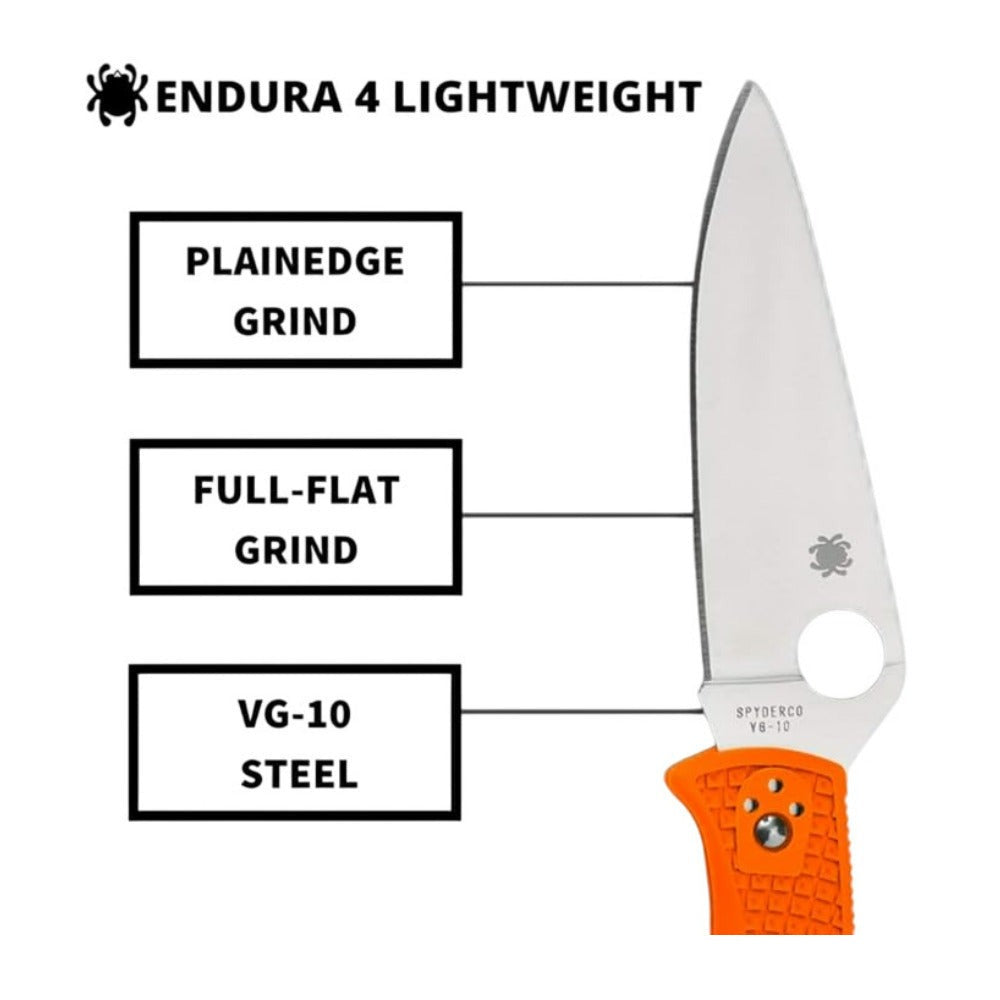 Spyderco Endura 4 Lightweight Signature Orange PlainEdge Blade Folding Knife