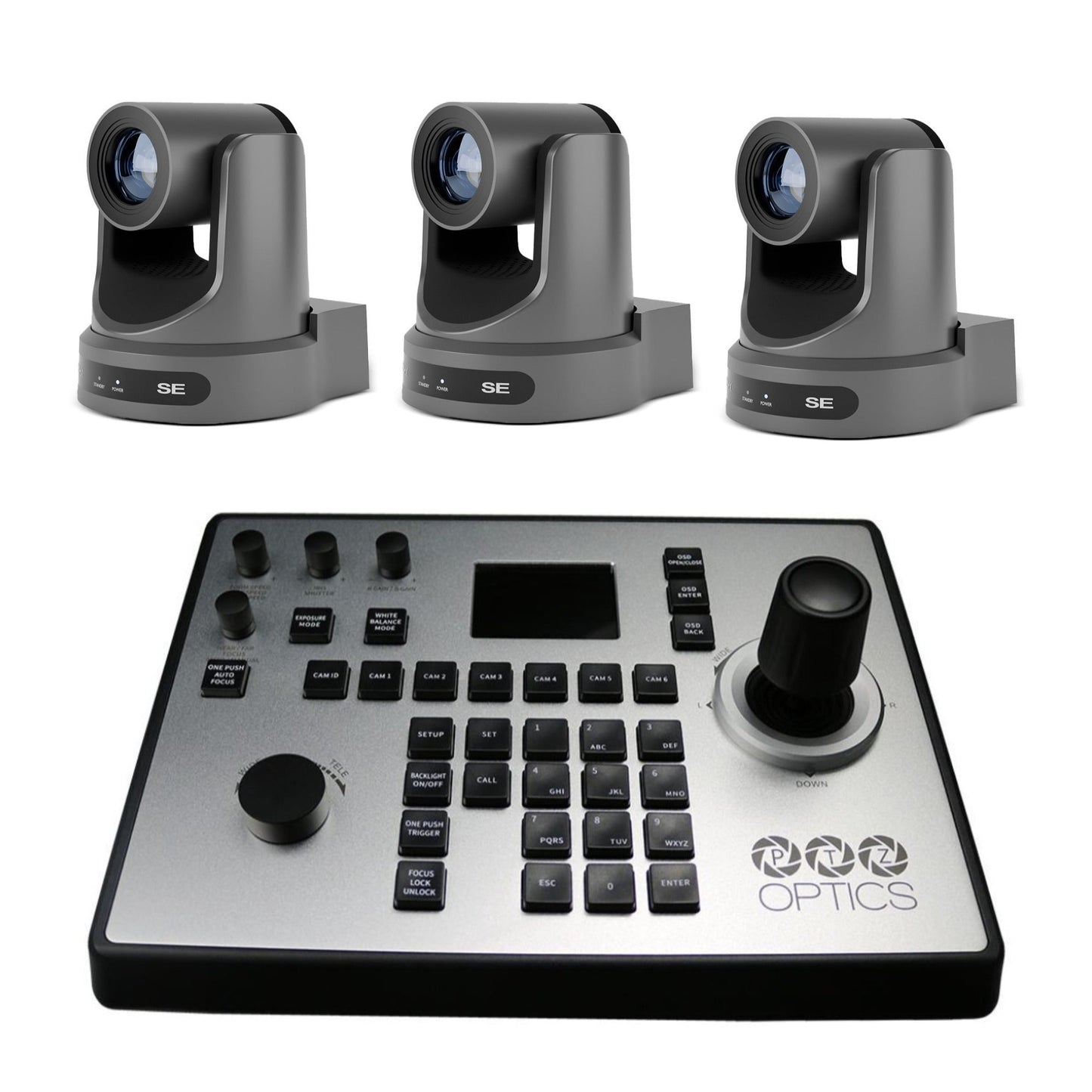 PTZOptics Move SE 30x 1080p Full HD Advanced PTZ Auto-Tracking Zoom Camera (Gray, 3-Pack) Bundle