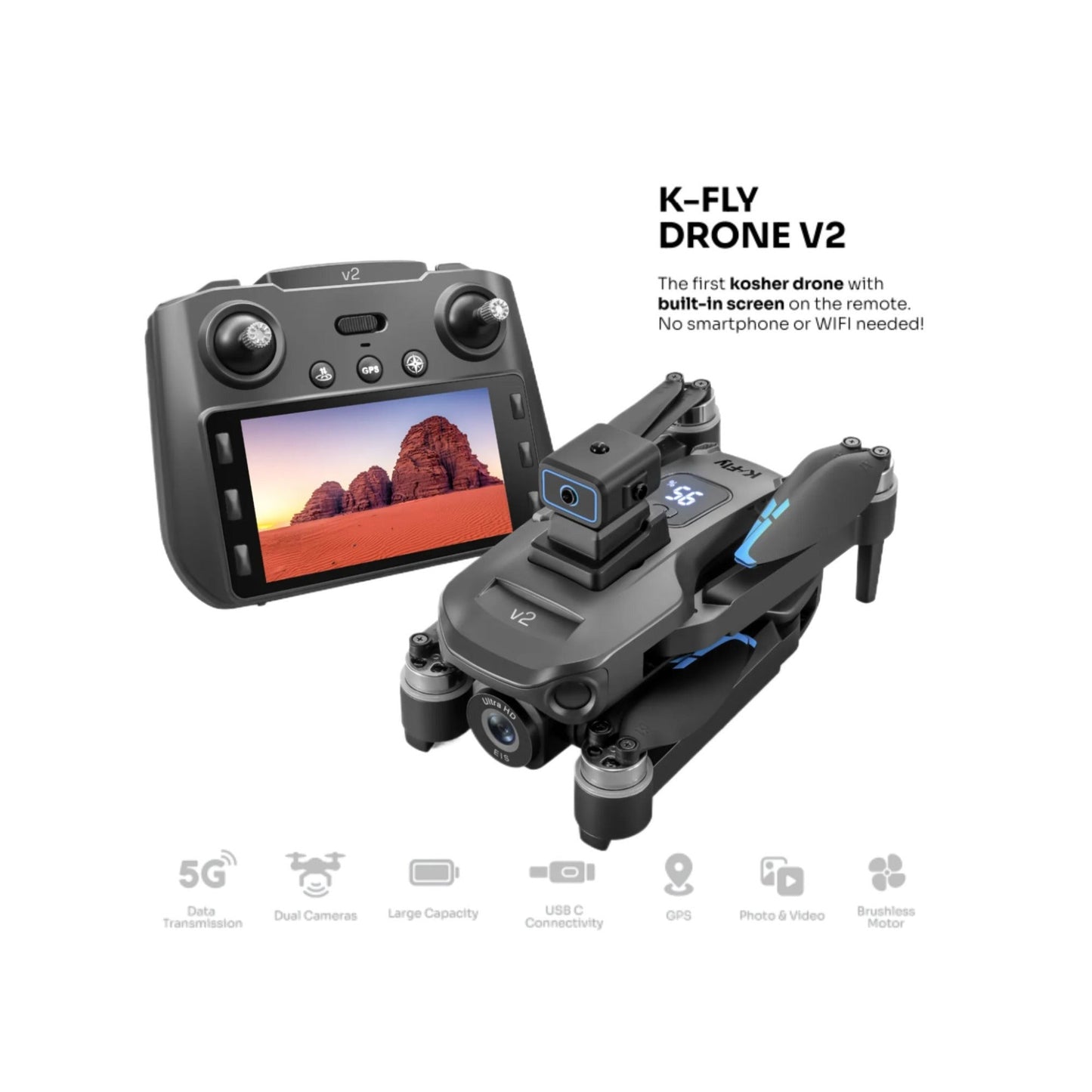 K-Fly Kosher DRONE V2 - Dual Camera with Built-in Screen
