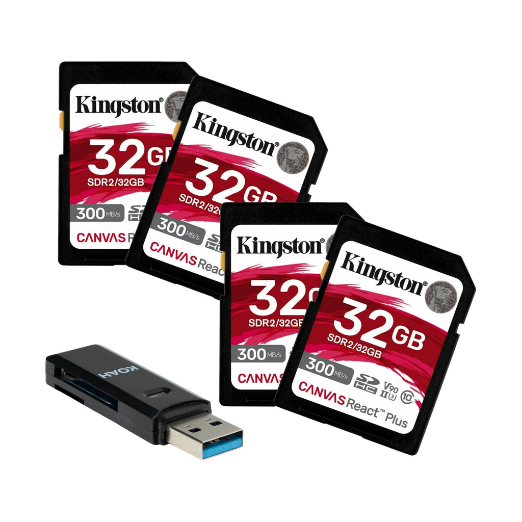 Kingston Canvas React Plus 32GB U3 V90 SD Memory Card with Card Reader Bundle