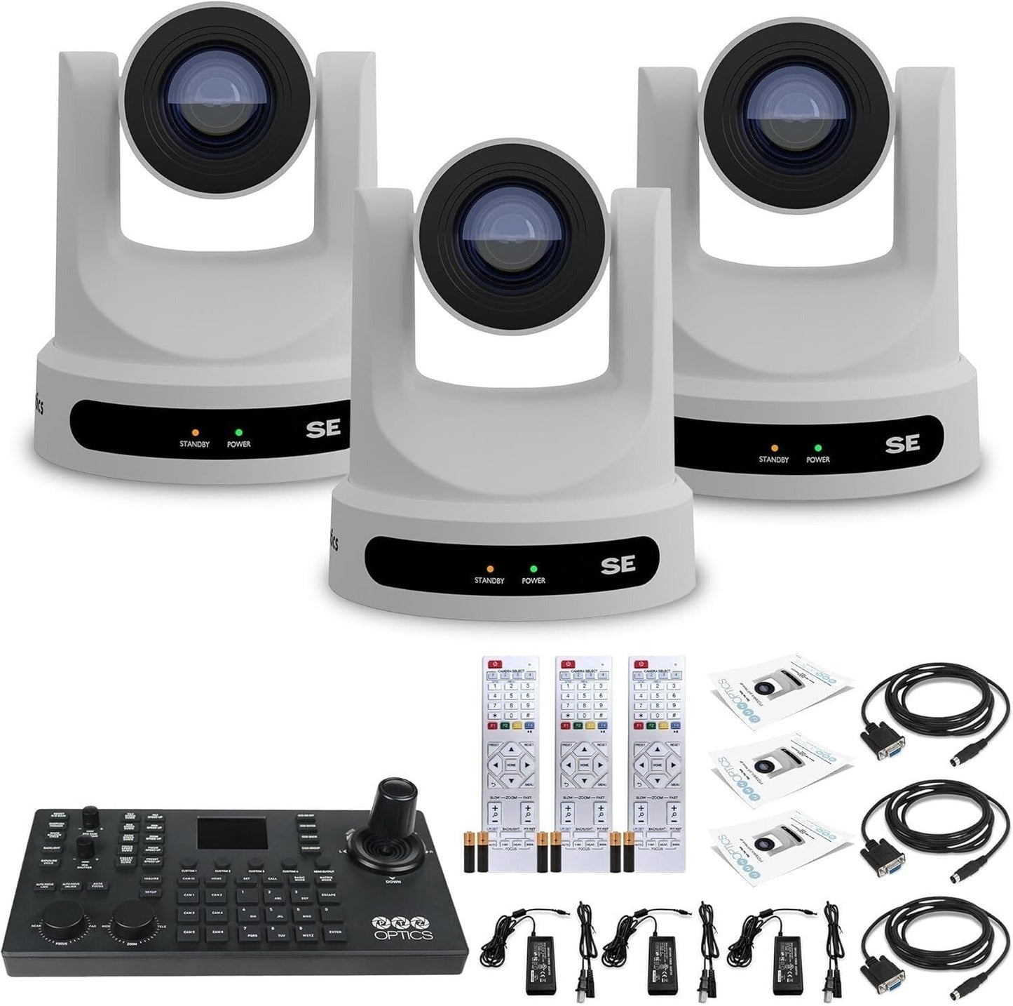 PTZOptics Move SE 30x 1080p Full HD Advanced PTZ Auto-Tracking Zoom Camera (White, 3-Pack) Bundle