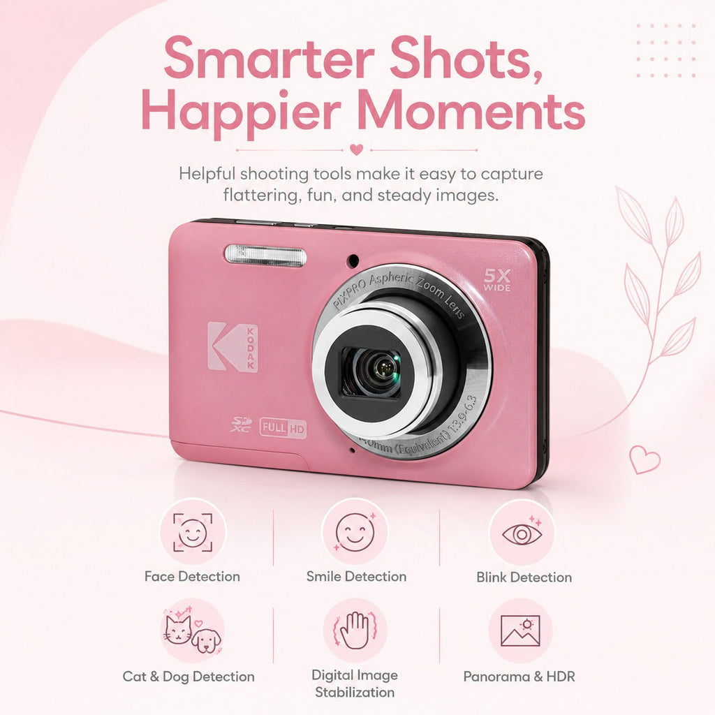 Kodak PixPro Friendly Zoom FZ55 16MP FHD Digital Camera (Pastel Pink) Bundle