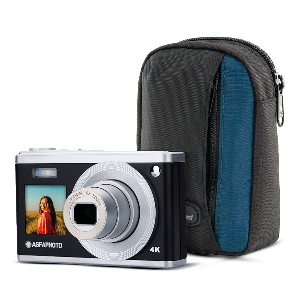 Agfa Photo DC9200 Compact Digital Camera (Black) with Camera Case (Black and Galaxy Blue) Bundle