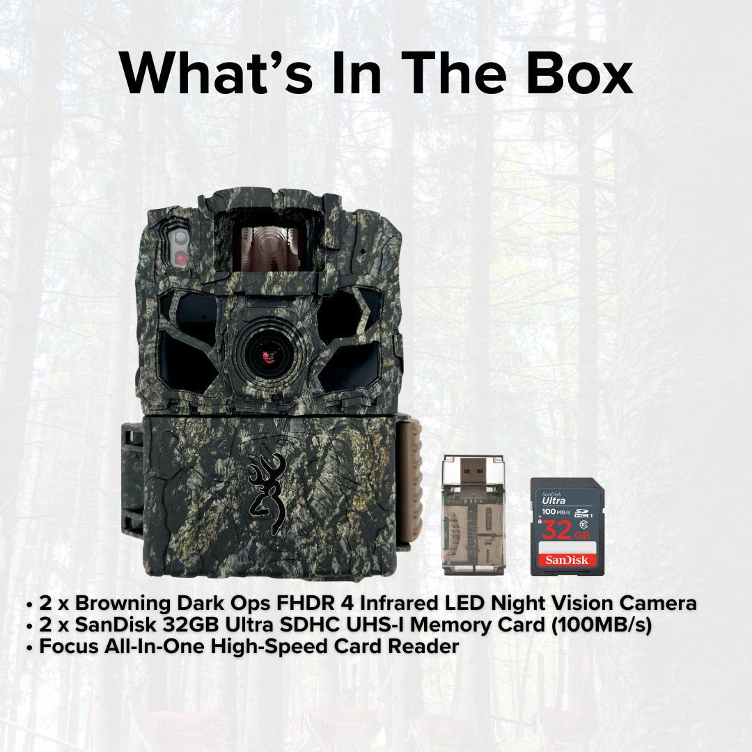Browning Trail Cameras Dark Ops FHDR 26MP Night Vision Camera (2-Pack) with 2 x Memory Card Bundle